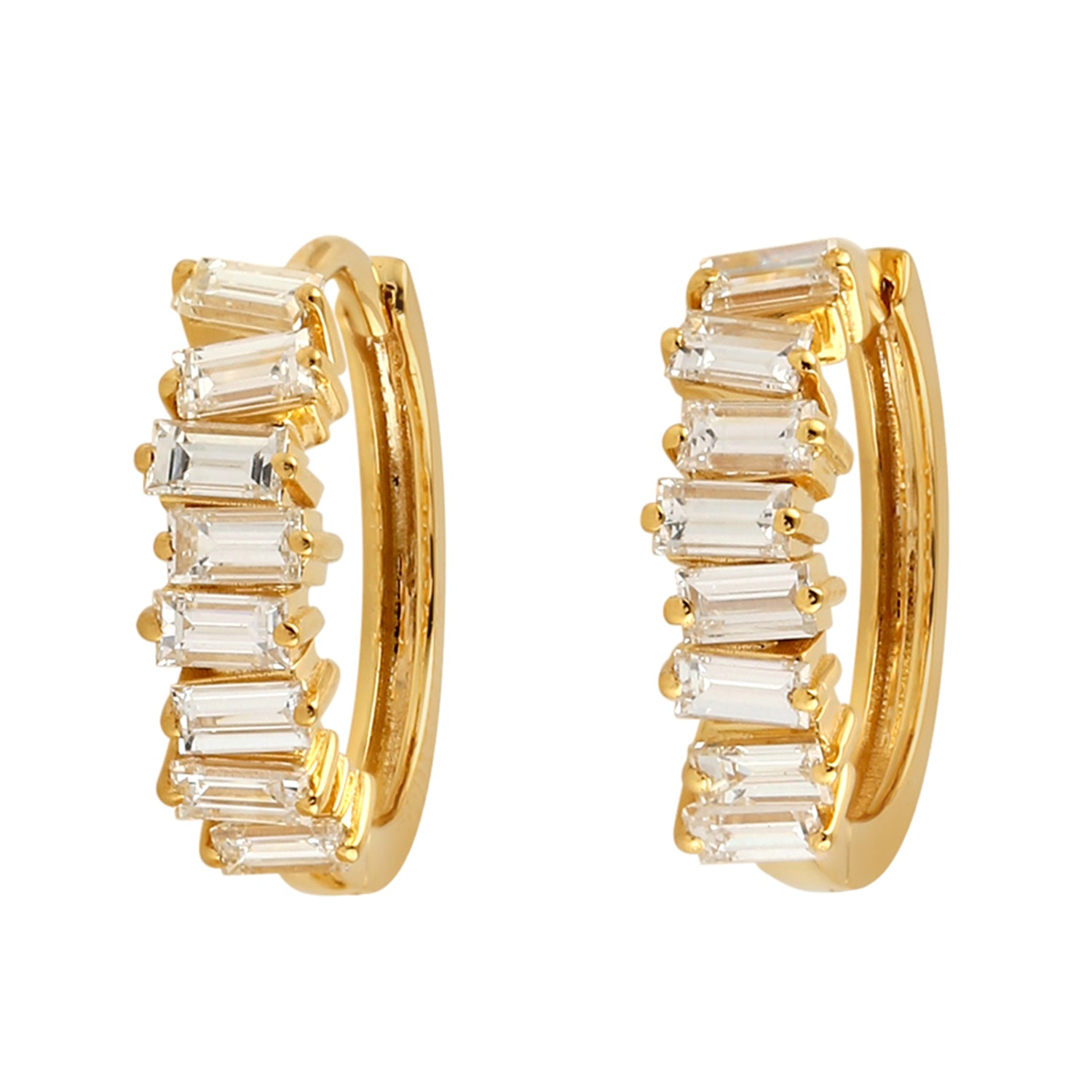 18K Yellow Gold Baguette Cut Diamond Hoop Earrings - Handmade Luxury Jewelry for Women, Perfect for Weddings, Parties & Special Occasions