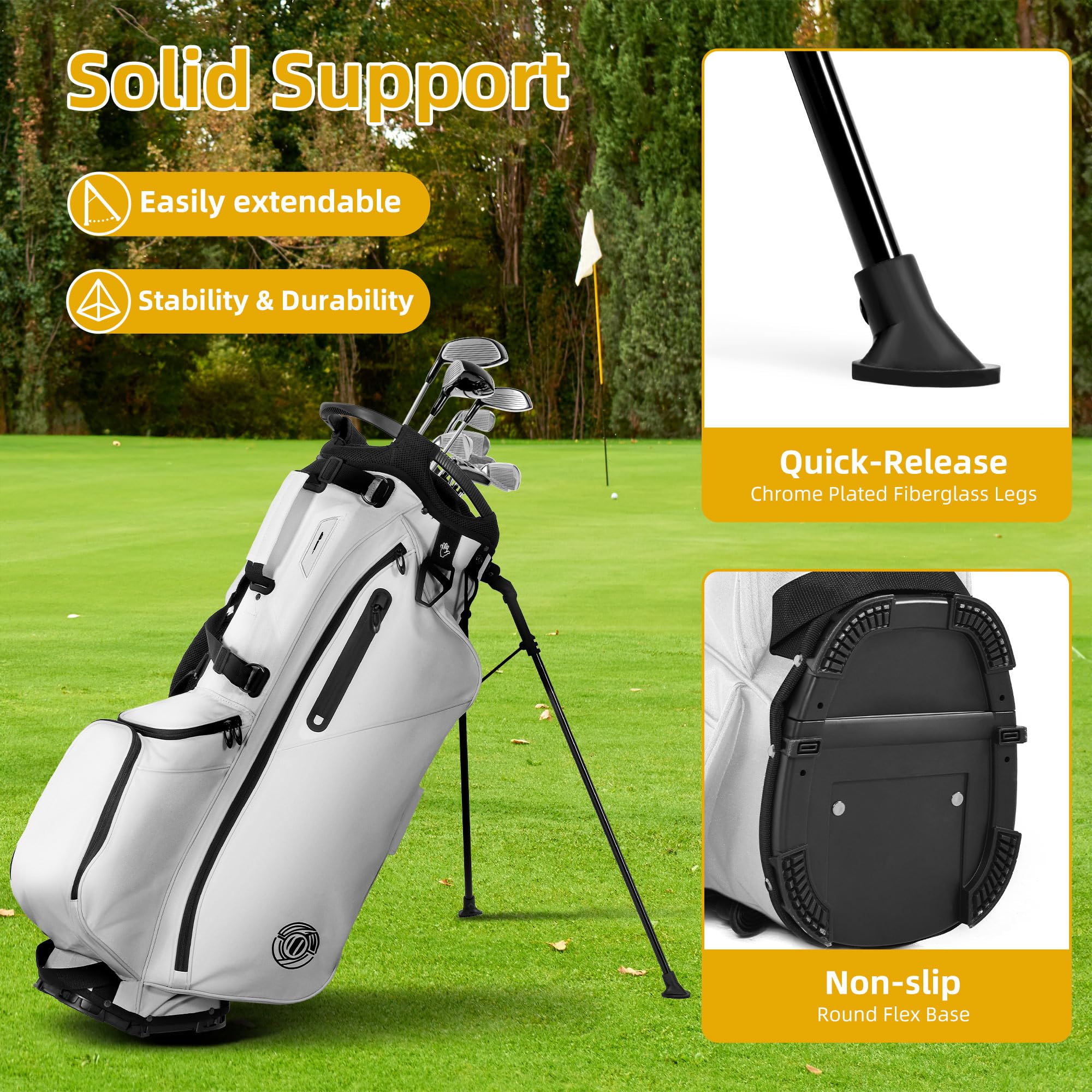 DWVO 14-Way Lightweight Golf Stand Bag with Padded Ergonomic Double Strap - Full Length Dividers & Rain Hood - Perfect for Men & Women Golfers on the Course or Driving Range