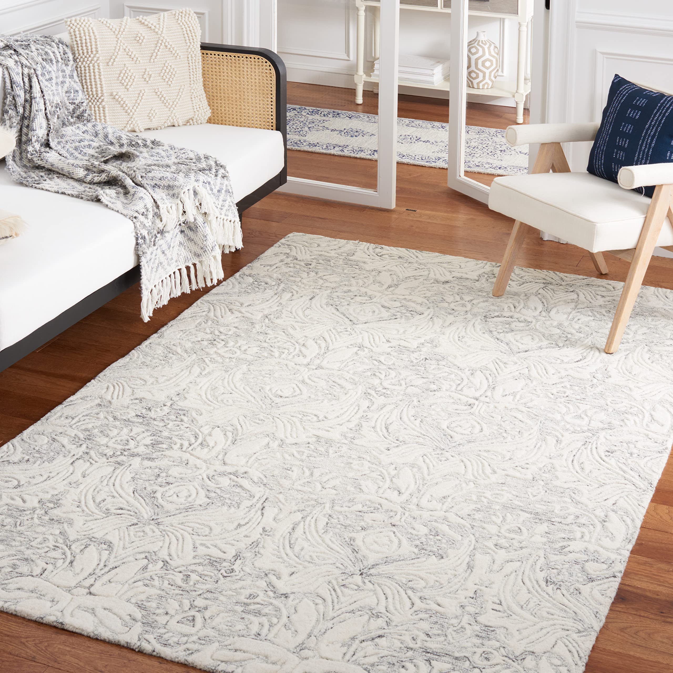 SAFAVIEH Metro Collection 6'x6' Square Grey Ivory Wool Area Rug - Handmade Premium Quality for Living Room, Dining Room & Bedroom Decor | Soft & Durable Floor Covering for Home & Office