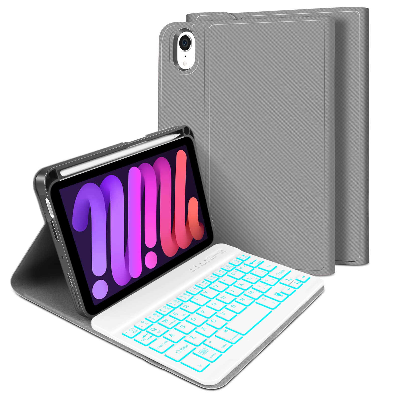 XIWMIX iPad Mini 6 Keyboard Case 2021 - Detachable Backlit Wireless Bluetooth Keyboard with Pencil Holder, Slim Leather Smart Cover for iPad Mini 6th Generation 8.3 Inch, Perfect for Work, Study & Travel