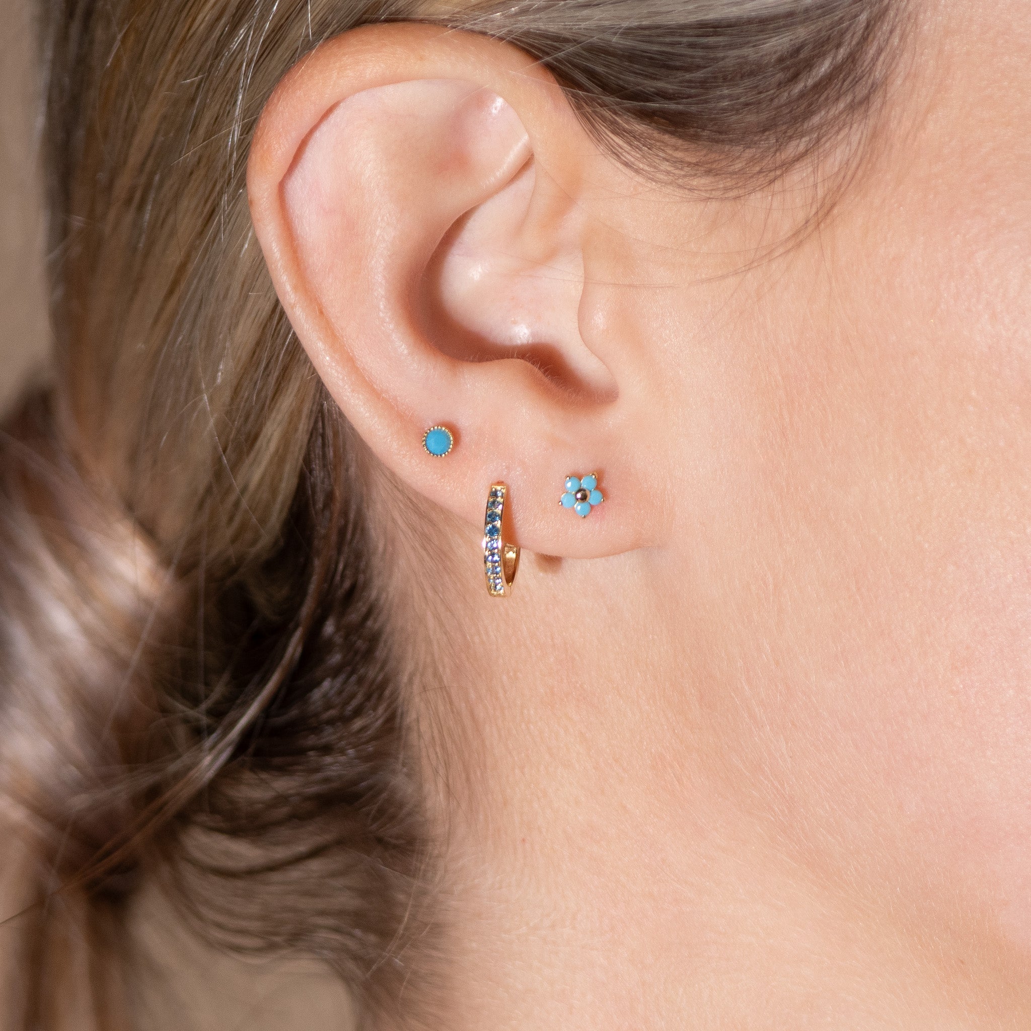 14K Yellow Gold London Blue Topaz Cartilage Hoop Earrings - Elegant Dainty Helix Earrings for Women, Perfect for Everyday Wear & Special Occasions