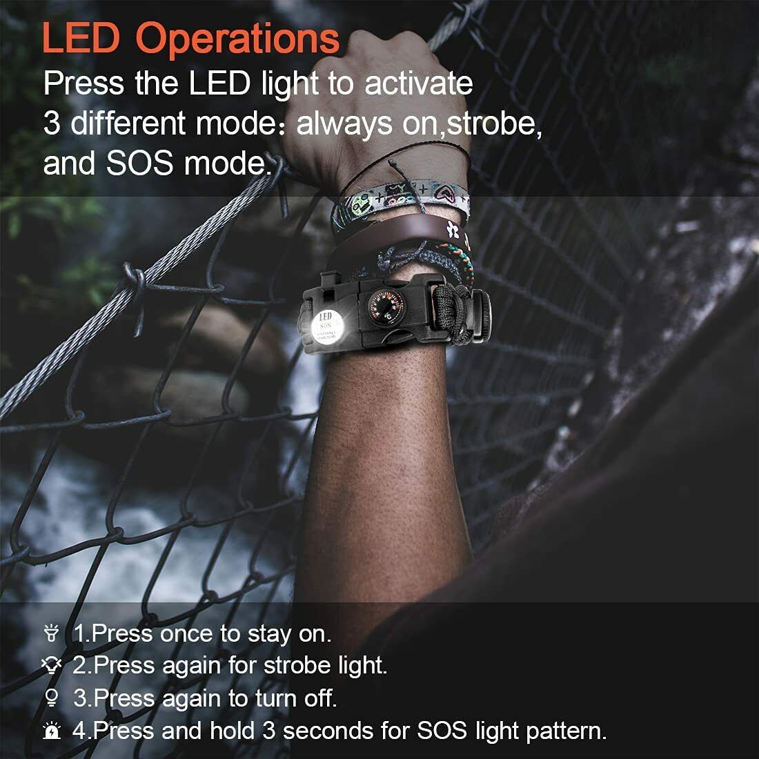 20 in 1 Survival Paracord Bracelet with Emergency Whistle, Fire Starter, Compass & Thermometer - Outdoor Camping, Hiking Gear & Emergency Preparedness Accessories