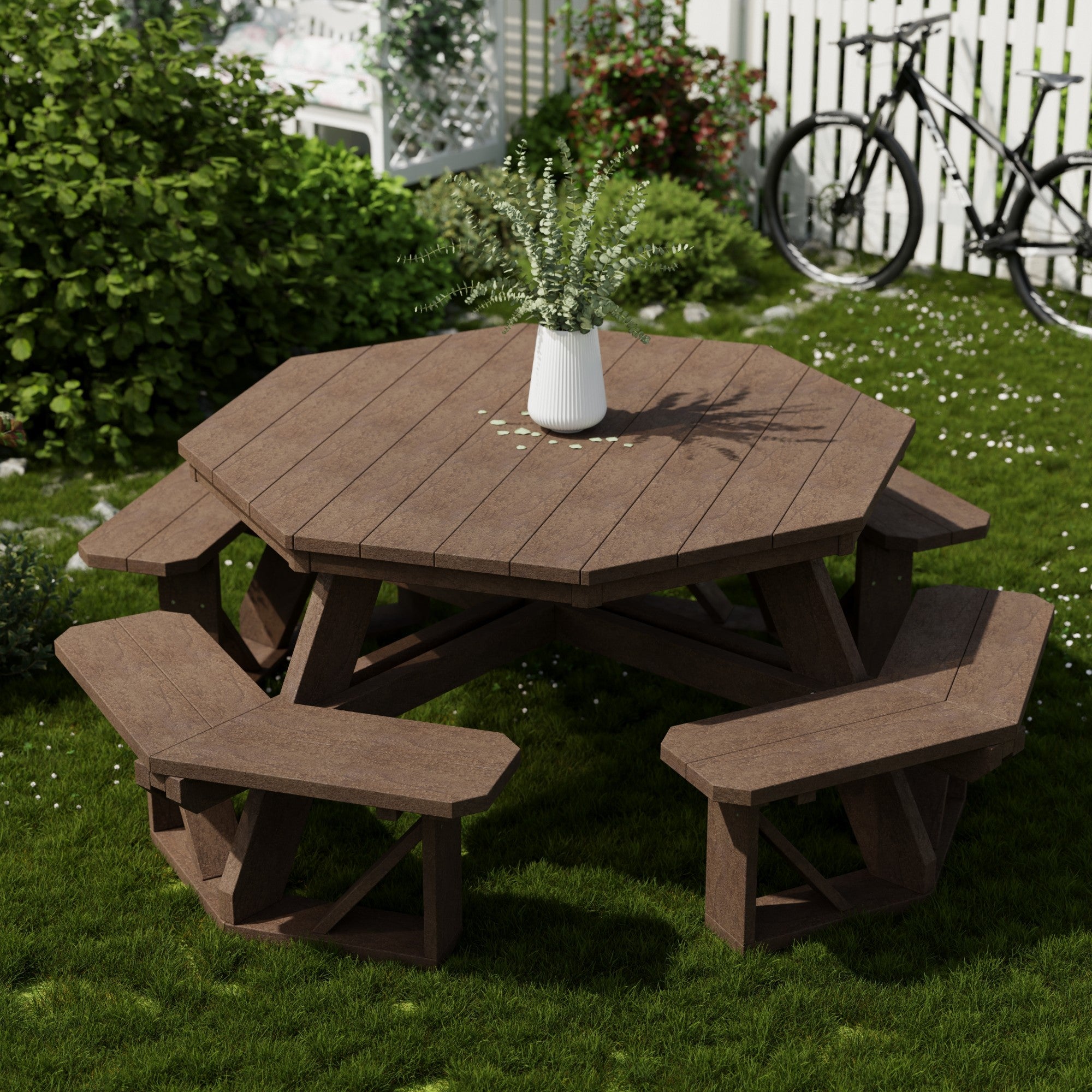 Heritage Octagon Picnic Table - 8-Person Outdoor Dining Set for Backyard, Patio, Garden, Park & Camping - Durable All-Weather Wooden Picnic Bench