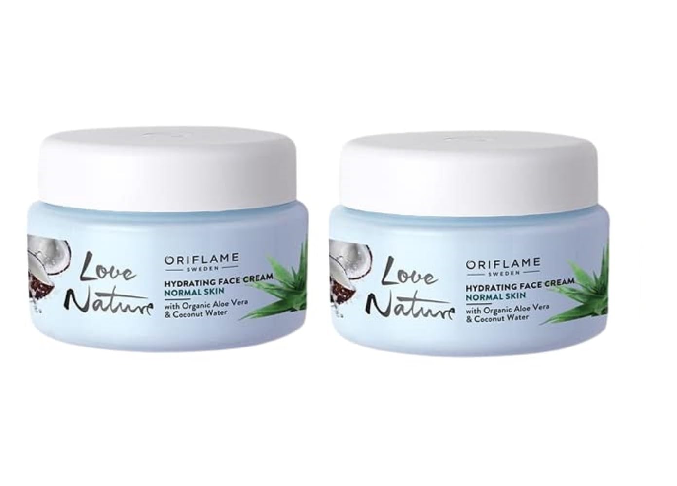 Oriflame Love Nature Hydrating Face Cream with Organic Aloe Vera & Coconut Water - 50ml (2 x 25ml Twin Pack) - Moisturizing Day & Night Cream for Dry & Sensitive Skin - Perfect for Travel & Daily Skincare Routine