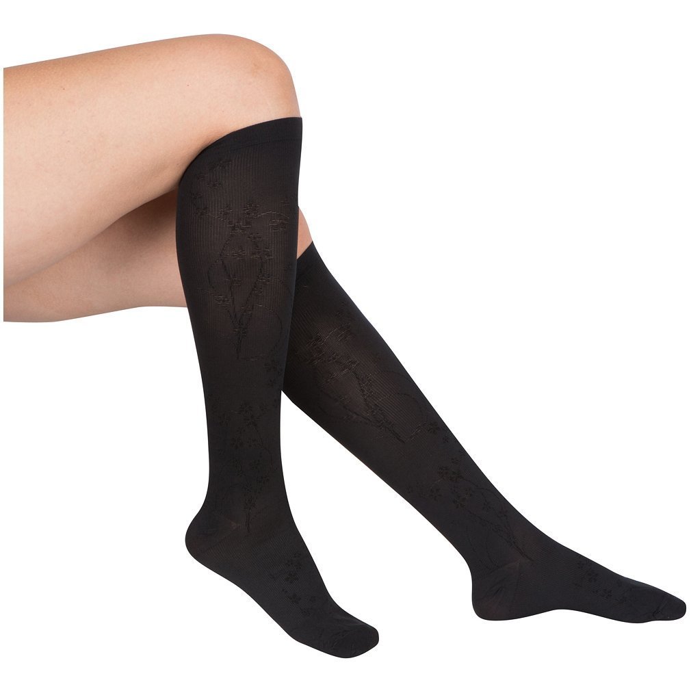 EvoNation Women's 15-20 mmHg Graduated Compression Knee High Socks with Floral Design - Moderate Pressure Support Stockings for Circulation, Varicose Veins & Travel
