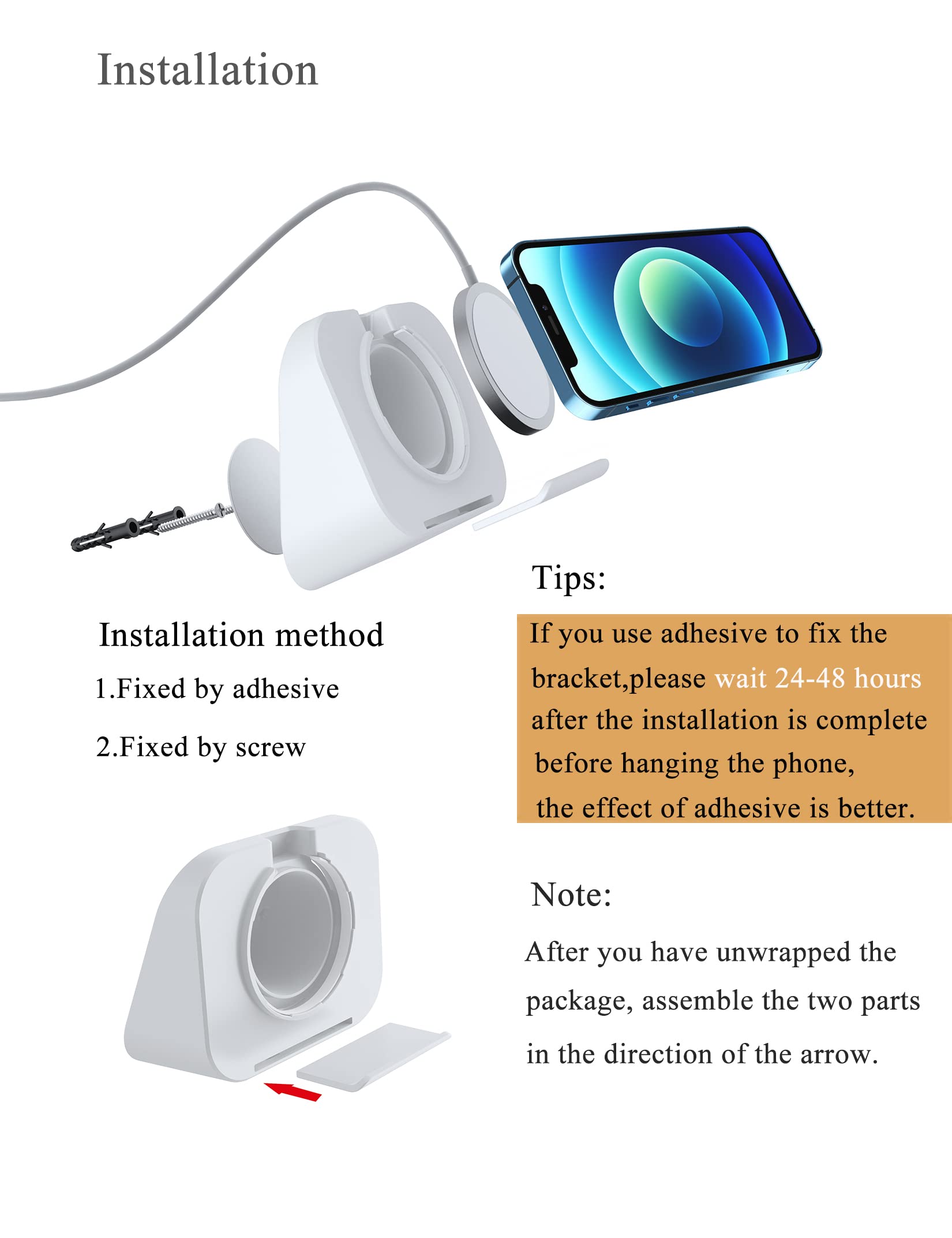 Magnetic Phone Wall Mount for Magsafe Charger - Compatible with iPhone 12/12 Pro/13 Pro Max Holder - White Magsafe Accessories (Charger Not Included) - Perfect for Bedroom, Office & Car Use