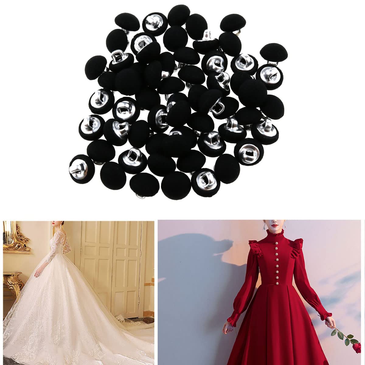 Smooth Satin Fabric Covered Buttons - 10mm Black Wedding Dress Buttons (60PCS) - Perfect for Coat Sewing, Bridal Gowns & DIY Fashion Projects