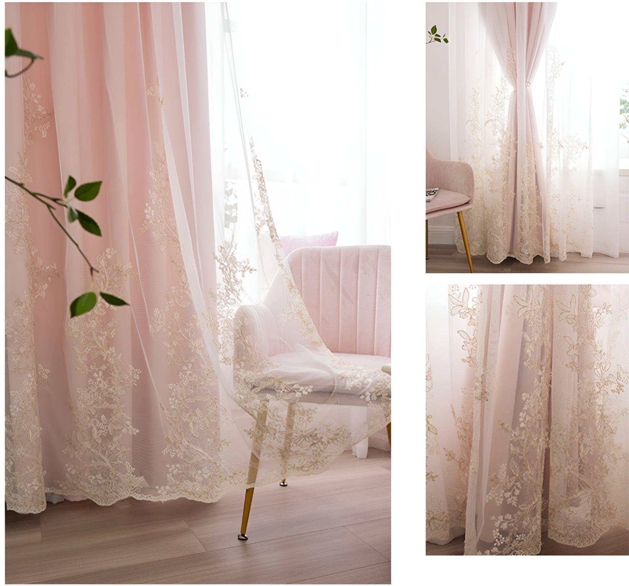 Skye Two Layer Blackout Lace Custom Curtains for Bedroom & Living Room - Elegant Window Treatment for Light Control & Privacy