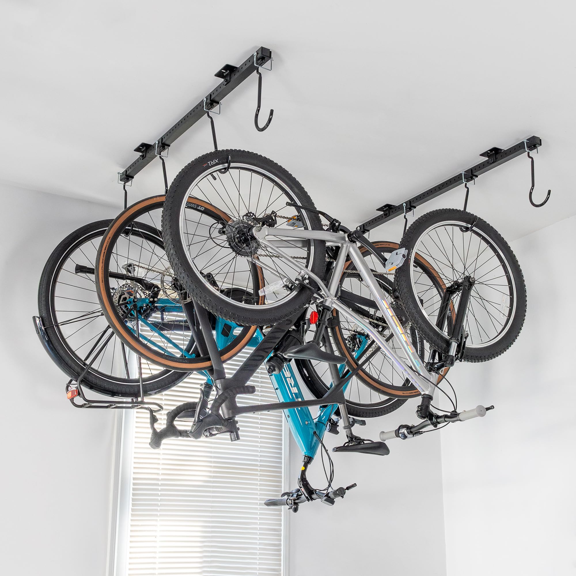 Teal Triangle G-Bike Ceiling Mounted Bike Rack - Heavy Duty Garage Storage for 8 Bikes - Adjustable Hooks for Road, Mountain, MTB, E-Bike & Kids Bicycles (46