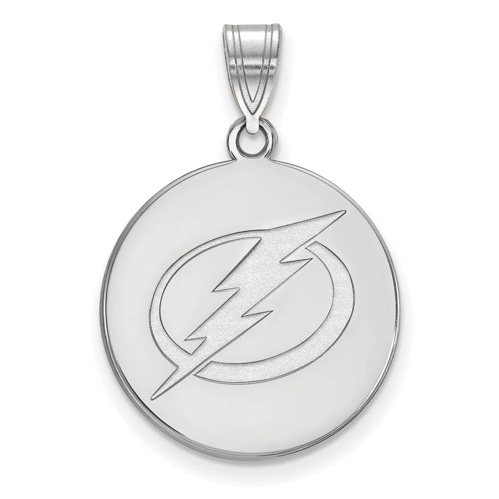 10k White Gold Tampa Bay Lightning 3/4 Inch Large Disc Pendant - Perfect for NHL Fans, Sports Jewelry Gifts & Game Day Accessories