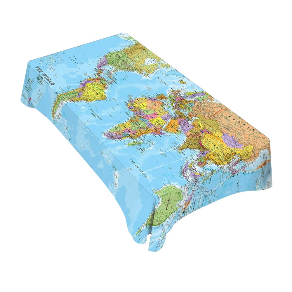 Yakuna World Map Tablecloth 52x70 Inch - Waterproof, Spillproof & Soil Resistant Educational Geography Table Cover with Countries & Capitals - Perfect for Kitchen, Classroom & Homeschool Learning