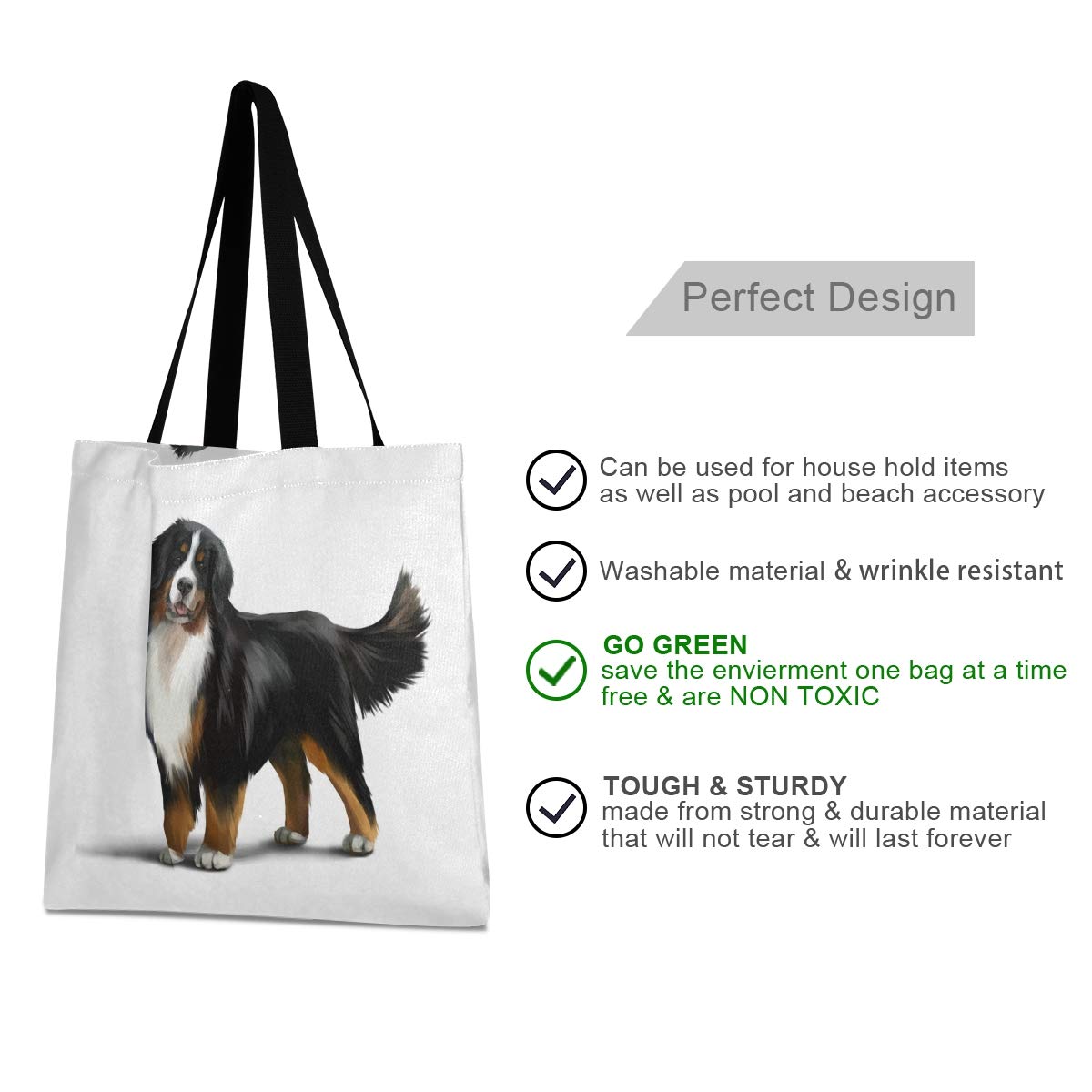 Bernese Mountain Dog Canvas Tote Bag - Eco-Friendly Pet Lover Shoulder Bag for Women | Perfect for Grocery Shopping, Gym, Travel, Beach & Laptop Carry