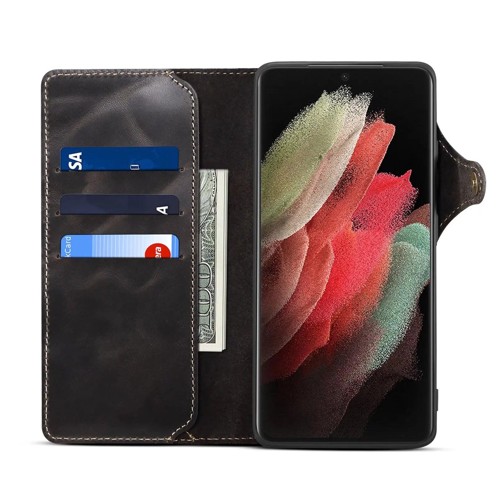 Samsung Galaxy S24 Plus Genuine Cowhide Leather Wallet Case with Card Slots - Perfect for Business, Travel & Everyday Use
