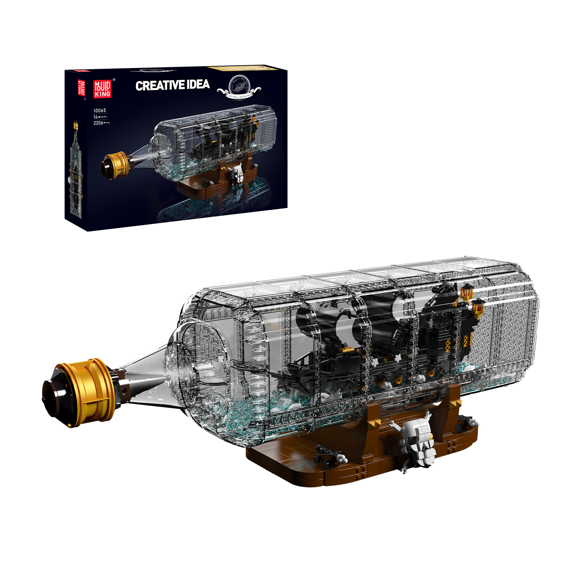 Mould King 10065 Black Pirates Ship in a Bottle Building Set - 2,206 PCS Model Ship Kit | DIY Pirate Ship Bottle Display for Adults & Collectors | Perfect for Home Decor, Office Display & Gift Giving