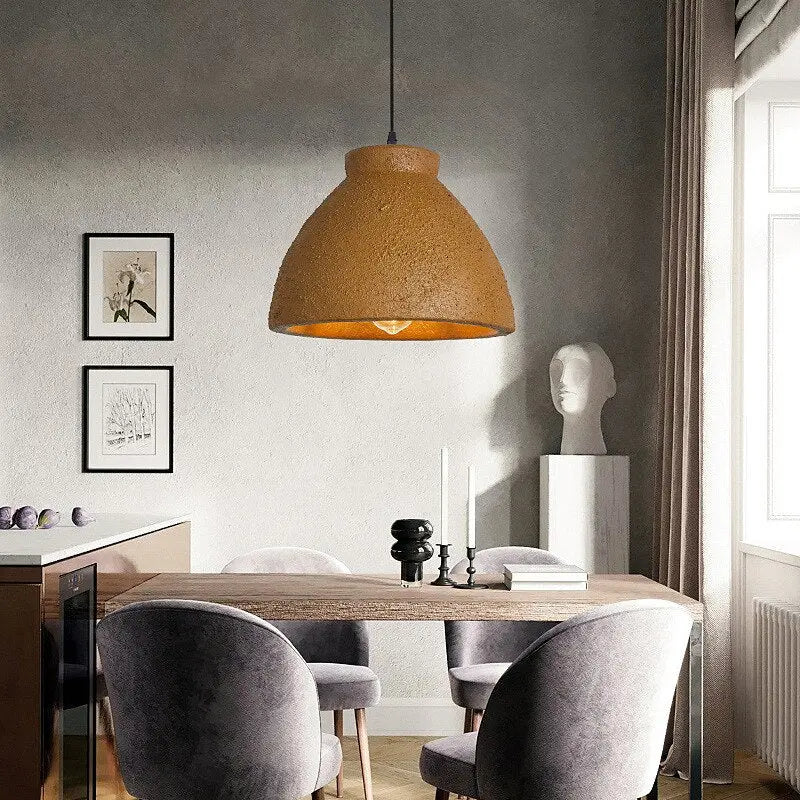Modern Clay Dome Pendant Light - Handcrafted Ceramic Hanging Lamp for Kitchen Island, Dining Room & Bedroom Lighting - Natural Earthy Home Decor