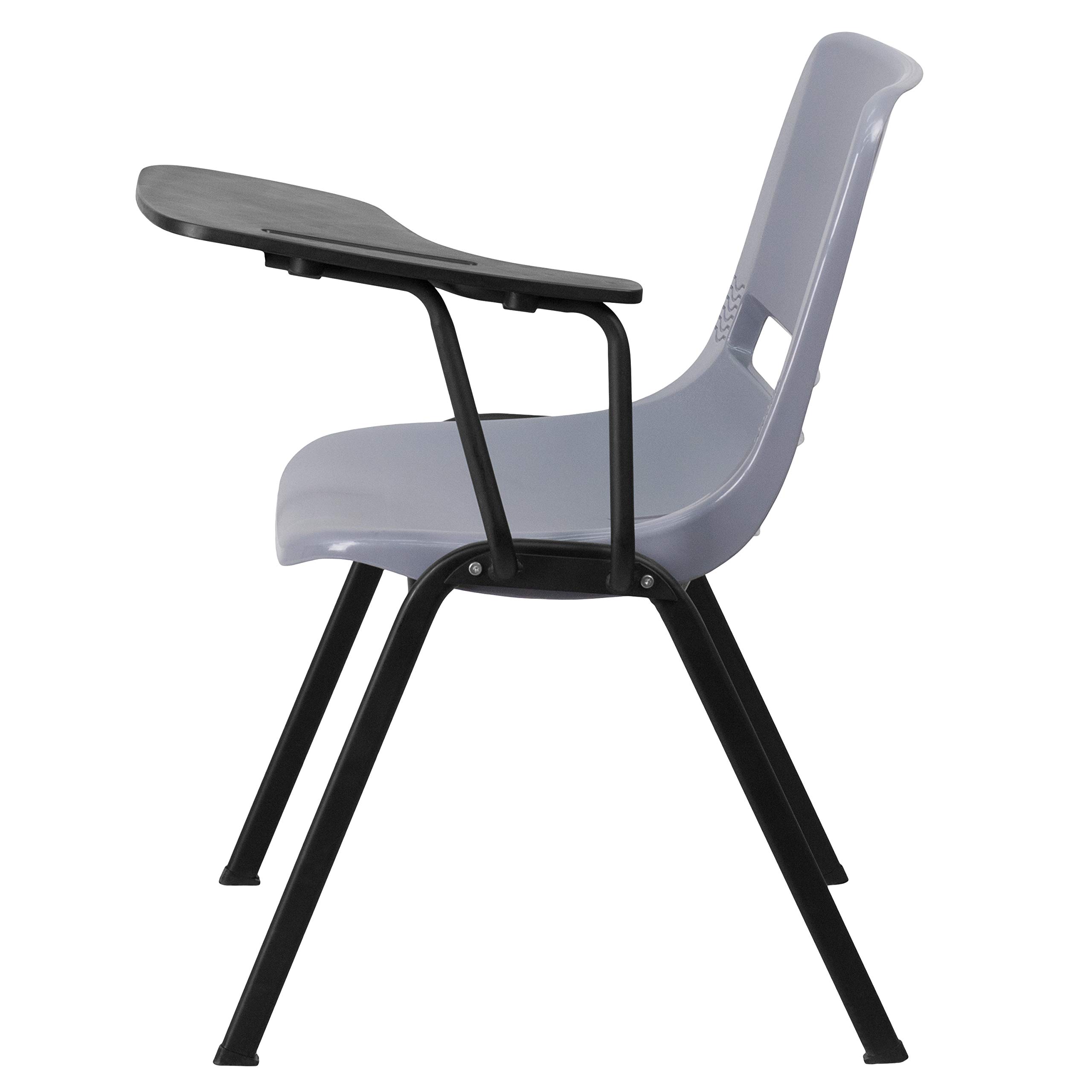 Ergonomic Gray Shell Chair with Left-Handed Flip-Up Tablet Arm - Perfect for Office, Study & Conference Room Use