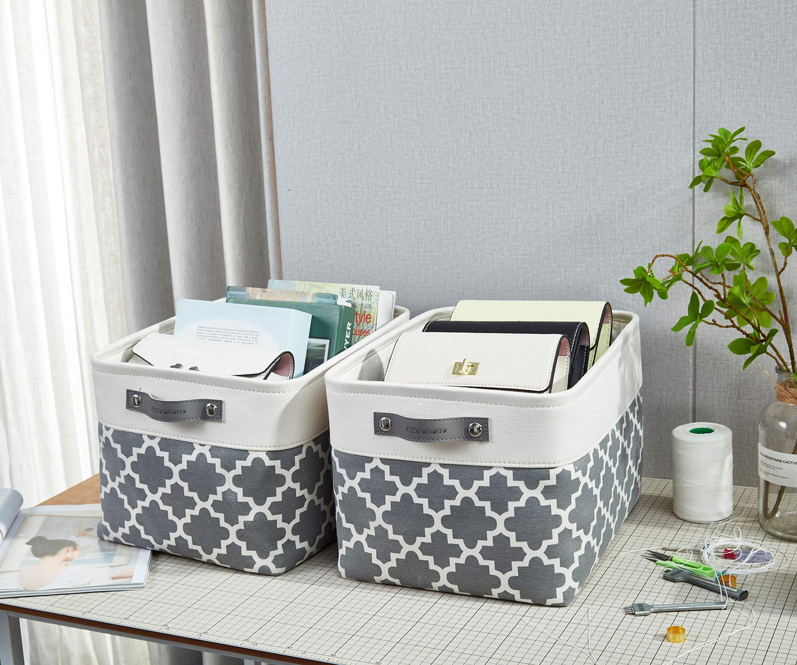 DECOMOMO Grey Fabric Storage Bins - Large 3 Pack Storage Baskets for Shelves, Linen Closet, Toy & Nursery Organization | Space-Saving Home & Office Storage Solutions