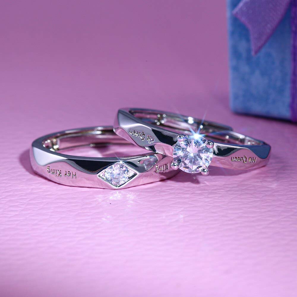 Elegant Crystal Heart Adjustable Ring for Women & Men - Silver Plated Couple Ring - Valentine's Day Gift for Wife, Girlfriend, Boyfriend - Perfect for Anniversaries, Engagements, and Romantic Occasions