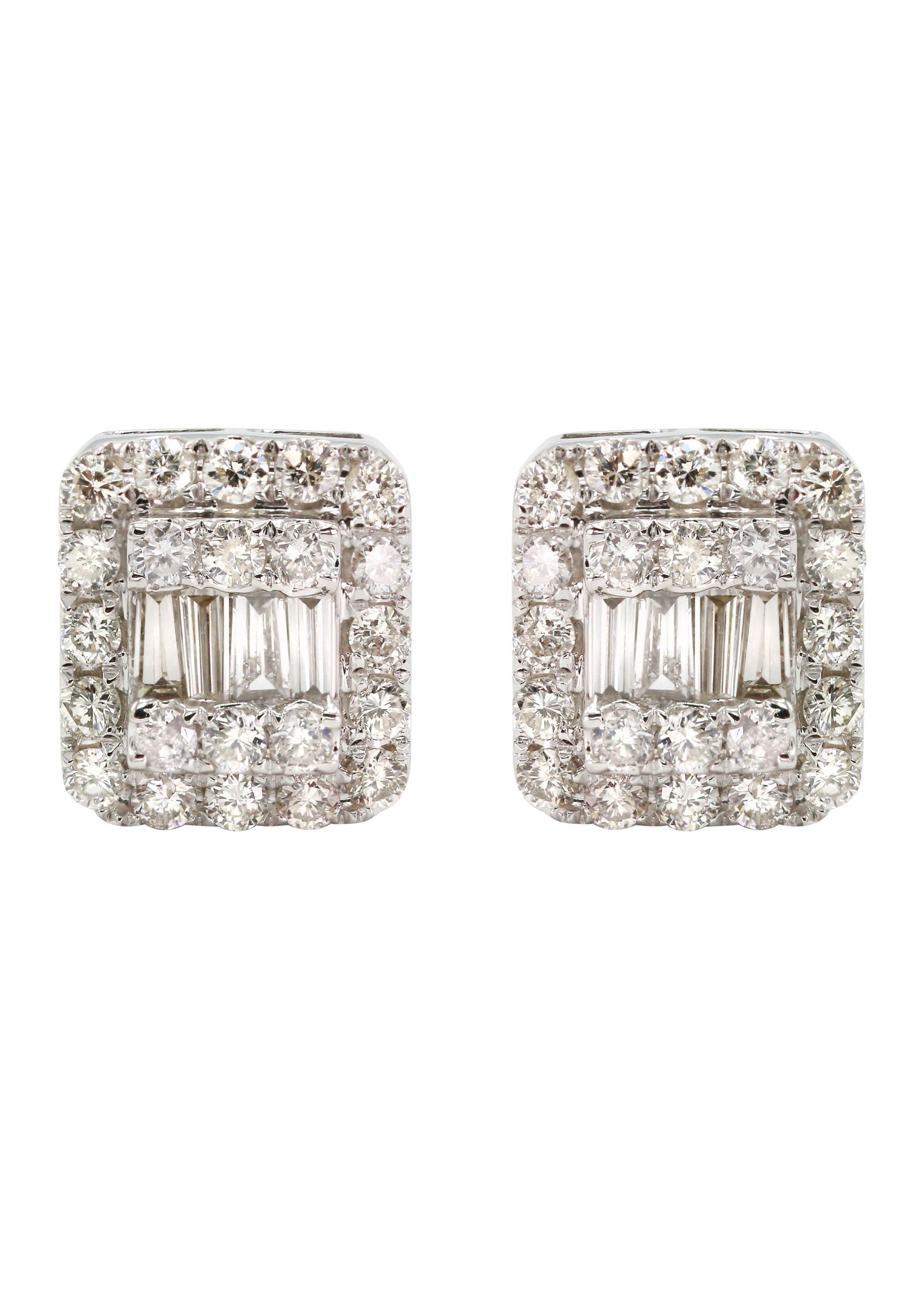 14K White Gold Diamond Baguette Earrings for Men - 1.13 Carat Total Weight | 3.93 Grams | Luxury Wedding, Anniversary & Formal Event Jewelry Gift