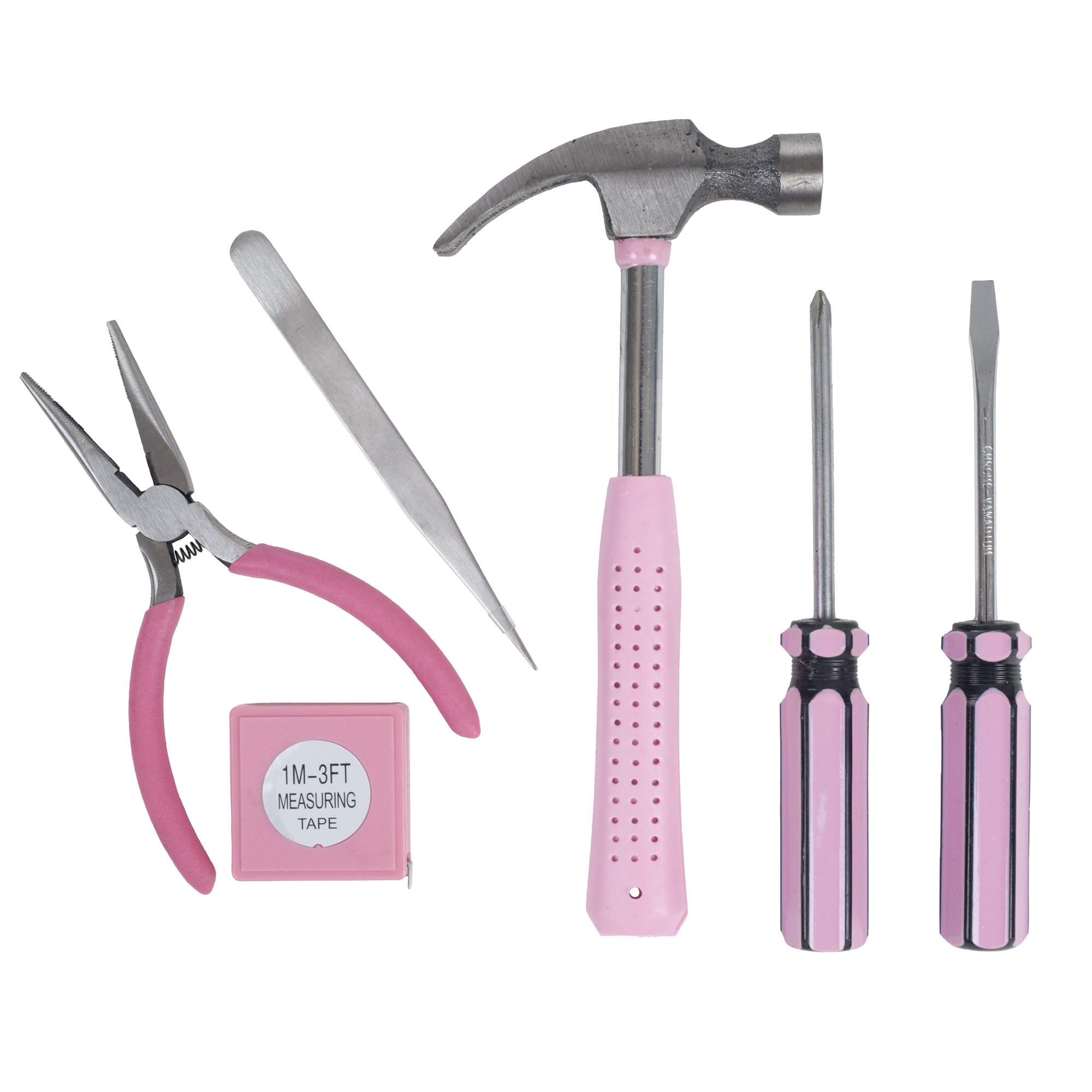 Stalwart 7-Piece Pink Household Hand Tool Set - Hammer, Screwdrivers, Pliers for Home Repair, Office & Car Maintenance | DIY Projects & Emergency Fixes