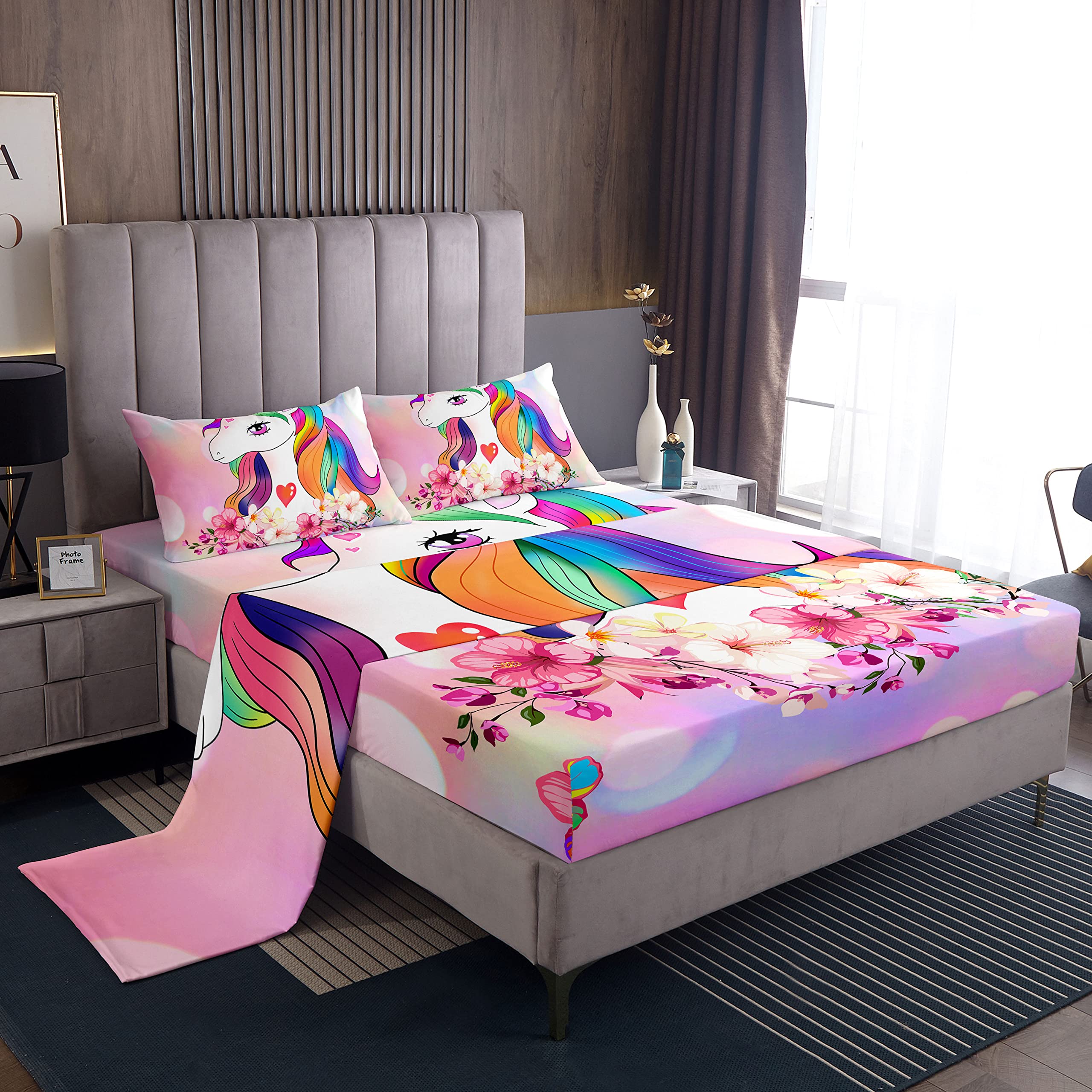 **Magical Unicorn Printed Microfiber Bed Sheet Set for Kids - Cute Cartoon Animal & Fantasy Decor - Twin Size, Soft & Dreamy - Perfect for Children's Room, Nursery, or Gift**    *(Use Case: Ideal for kids' bedrooms, sleepovers, birthday gifts, or adding a whimsical touch to any child's space.)*