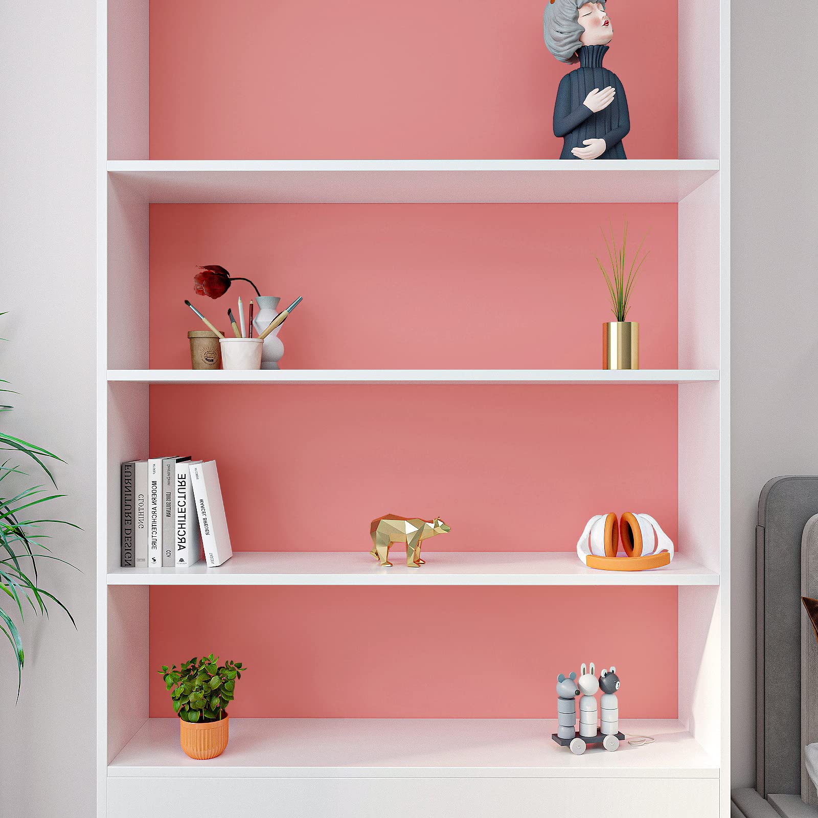 Self-Adhesive Matte Salmon Pink Vinyl Wallpaper - Removable Peel & Stick Wall Covering for Walls, Cabinets, Shelves (15.7