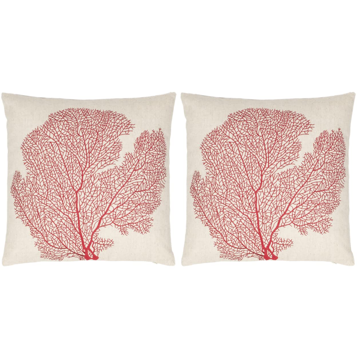 SAFAVIEH Spice-Fan Coral Beach Red Decorative Throw Pillows (Set of 2) - 22 x 22 Inch Square Accent Pillows for Sofa, Bed, Couch & Home Decor