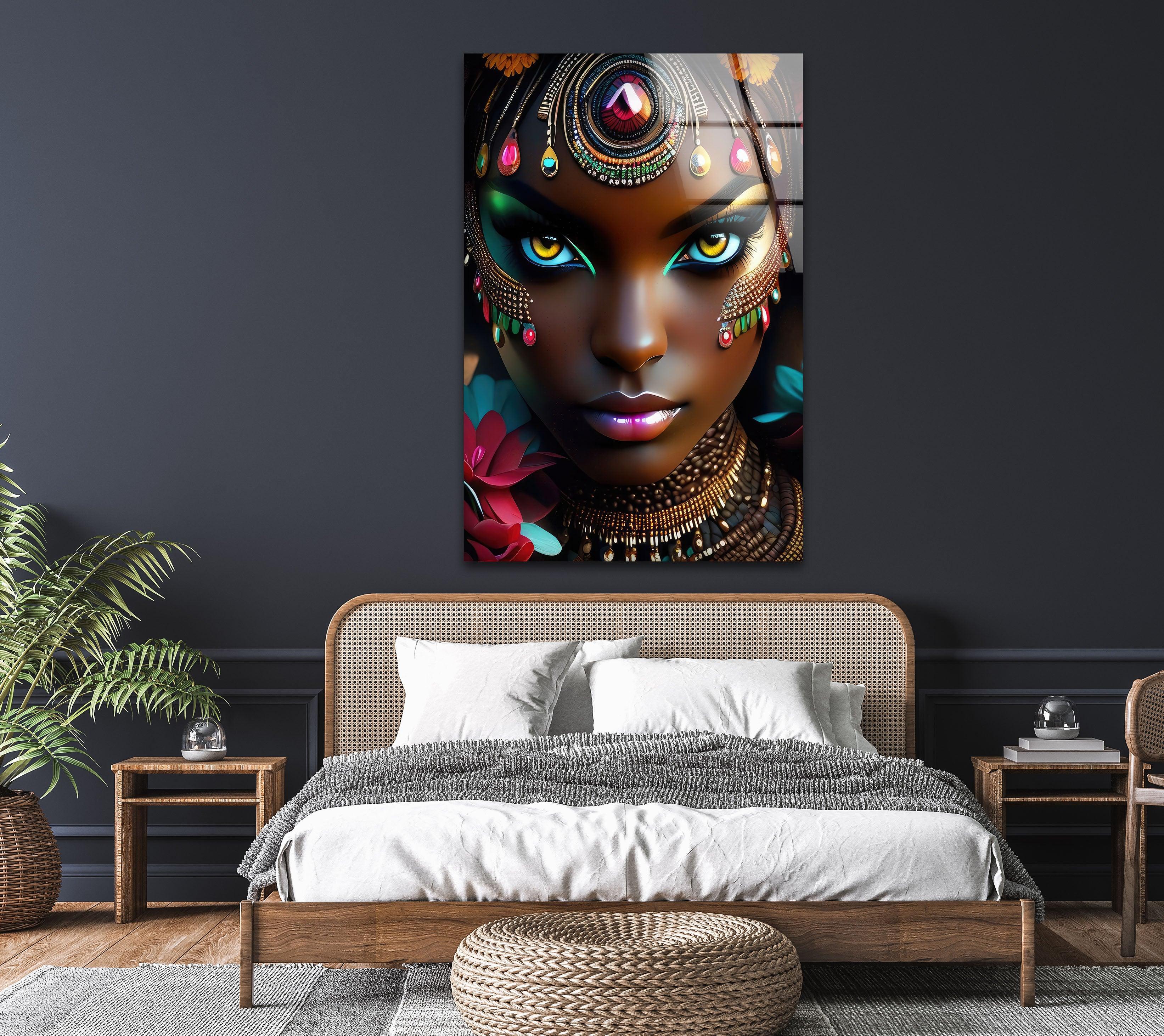 Vibrant African Woman Glass Wall Art - Handmade Modern Home Decor for Living Room, Bedroom & Office - Unique Gift Idea for Housewarming & Holidays