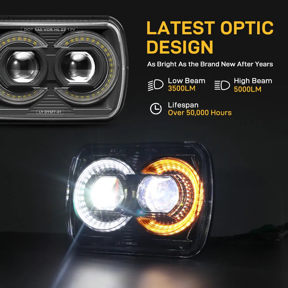 LOYO 5x7 7x6 H6054 LED Headlights for Jeep XJ YJ & Trucks - High Performance with DRL & Turn Signal - Perfect for Off-Roading & Night Driving