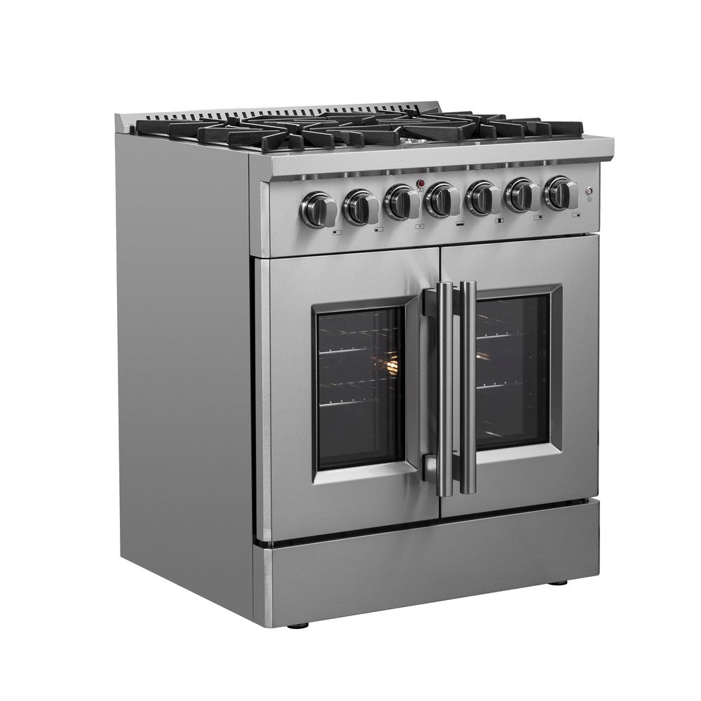 Forno Galiano 30-inch 4.32 cu. ft. Freestanding Dual Fuel Range - Stainless Steel French Door Gas Stove & Electric Oven (Model FFSGS6356 30) | Perfect for Modern Kitchens, Home Chefs & Entertaining