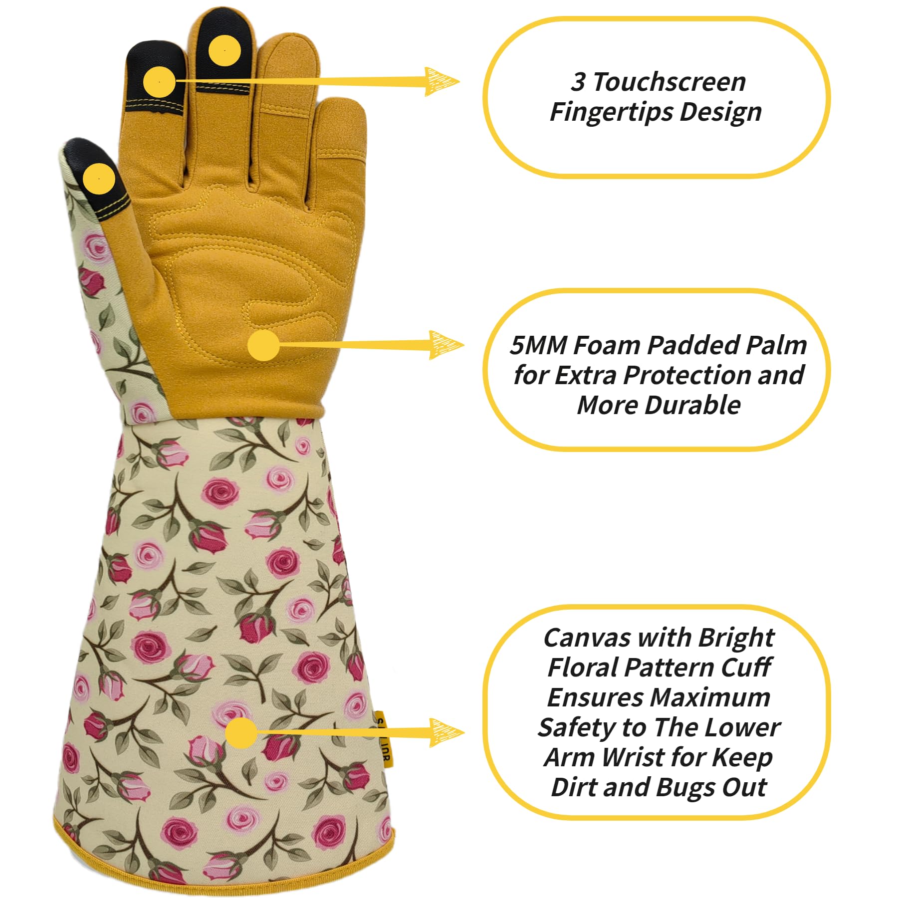 Durable Touchscreen Gardening Gloves with Long Cuff - Thorn Proof Rose Pruning Gloves for Women & Men - Perfect for Planting, Weeding, and Outdoor Yard Work