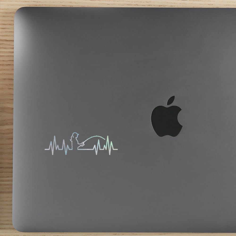 Premium Waterproof Vinyl Decal Stickers - Heartbeat Woman Fishing Holographic Design (Set of 2) | Durable Adhesive for Laptop, Phone, Helmet, Car Window, Bumper, Mug, Cup, Door & Wall Decoration | Perfect for Outdoor Enthusiasts, Anglers & Home Decor