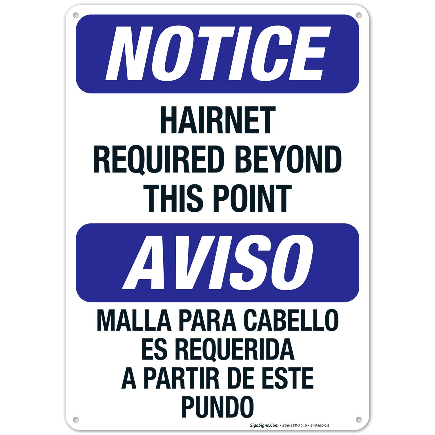 Bilingual Hairnet Required Beyond This Point Sign - OSHA Compliant 10x14 Inch Rust-Free Aluminum Safety Sign, Fade Resistant for Indoor/Outdoor Use - Made in USA | Perfect for Restaurants, Food Processing Plants & Healthcare Facilities