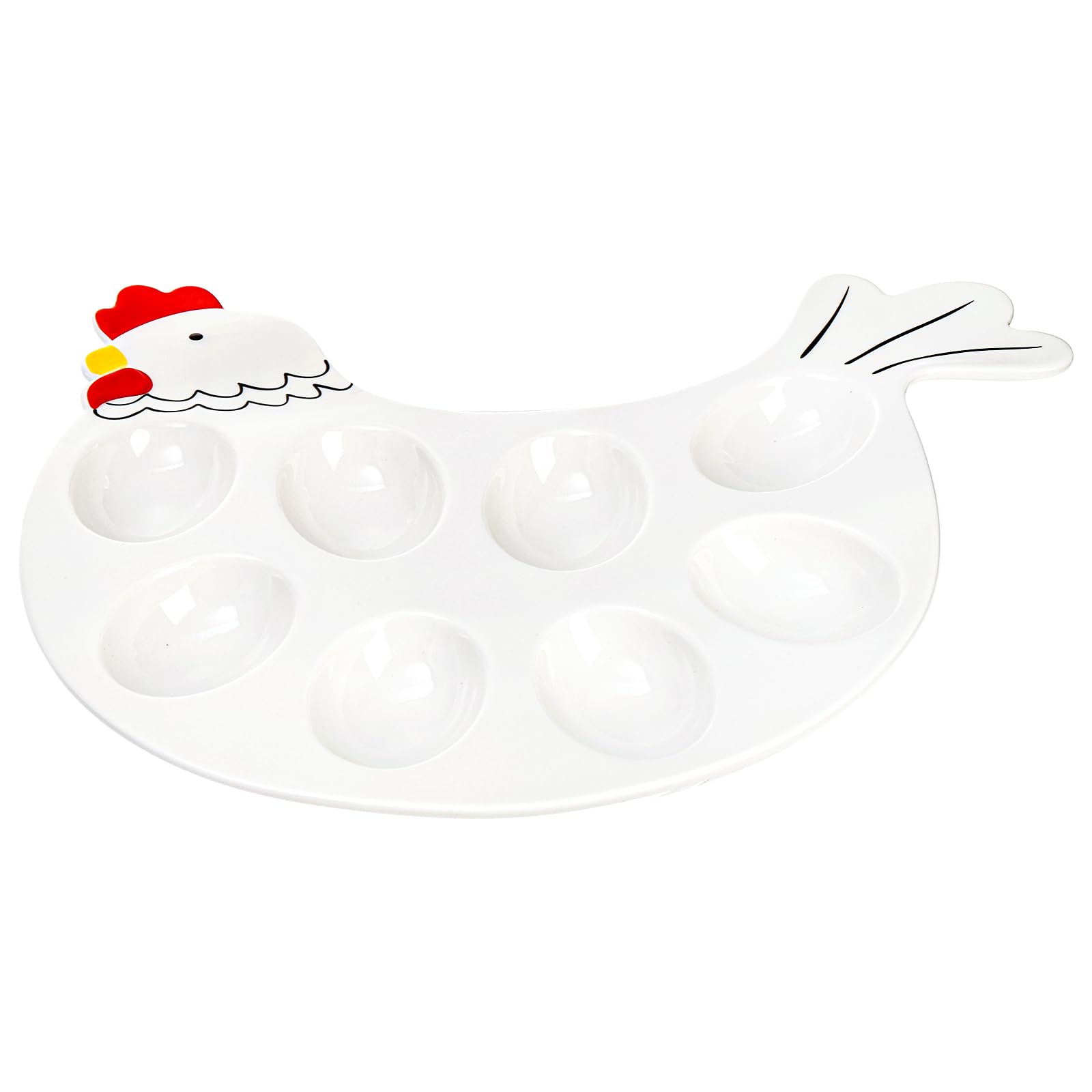 Hedume 2 Pack Ceramic Deviled Egg Platter Tray - Hen Shaped 8-Cup Egg Dish for Easter, Kitchen, Refrigerator & Countertop Display - Perfect for Parties, Holidays & Entertaining