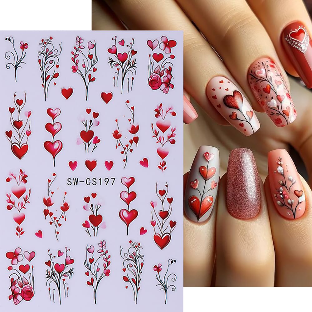 3D Valentine's Day Heart Nail Stickers - 6PCS Self-Adhesive Rose Flower Nail Art Decals for Women | Perfect for Valentine's Day, Date Nights, Bridal Showers & Romantic Occasions