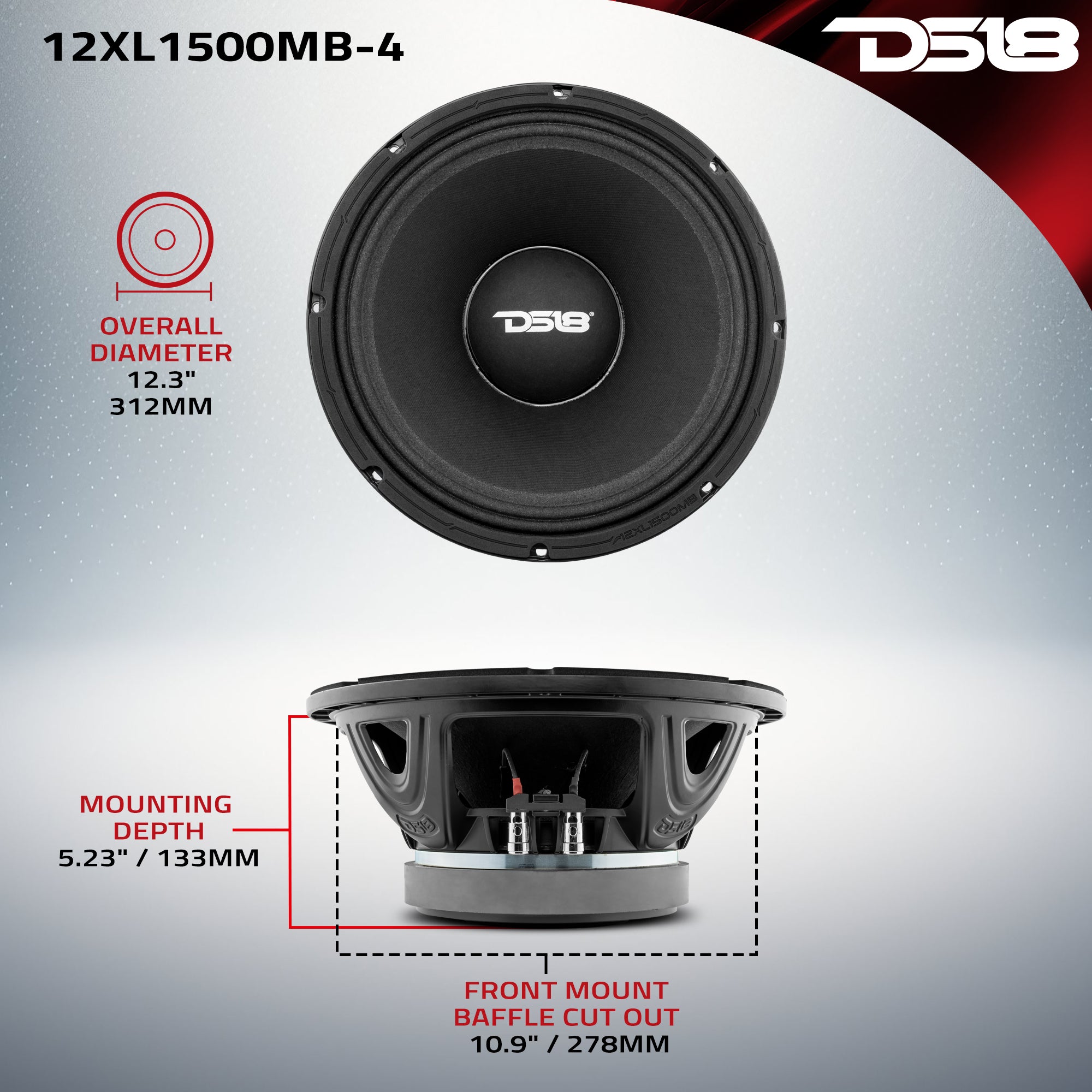 XL 12 Mid Bass Loudspeaker 750 Watts RMS 4 Ohm - Professional Audio Speaker for DJs, Live Music & Home Theater Systems