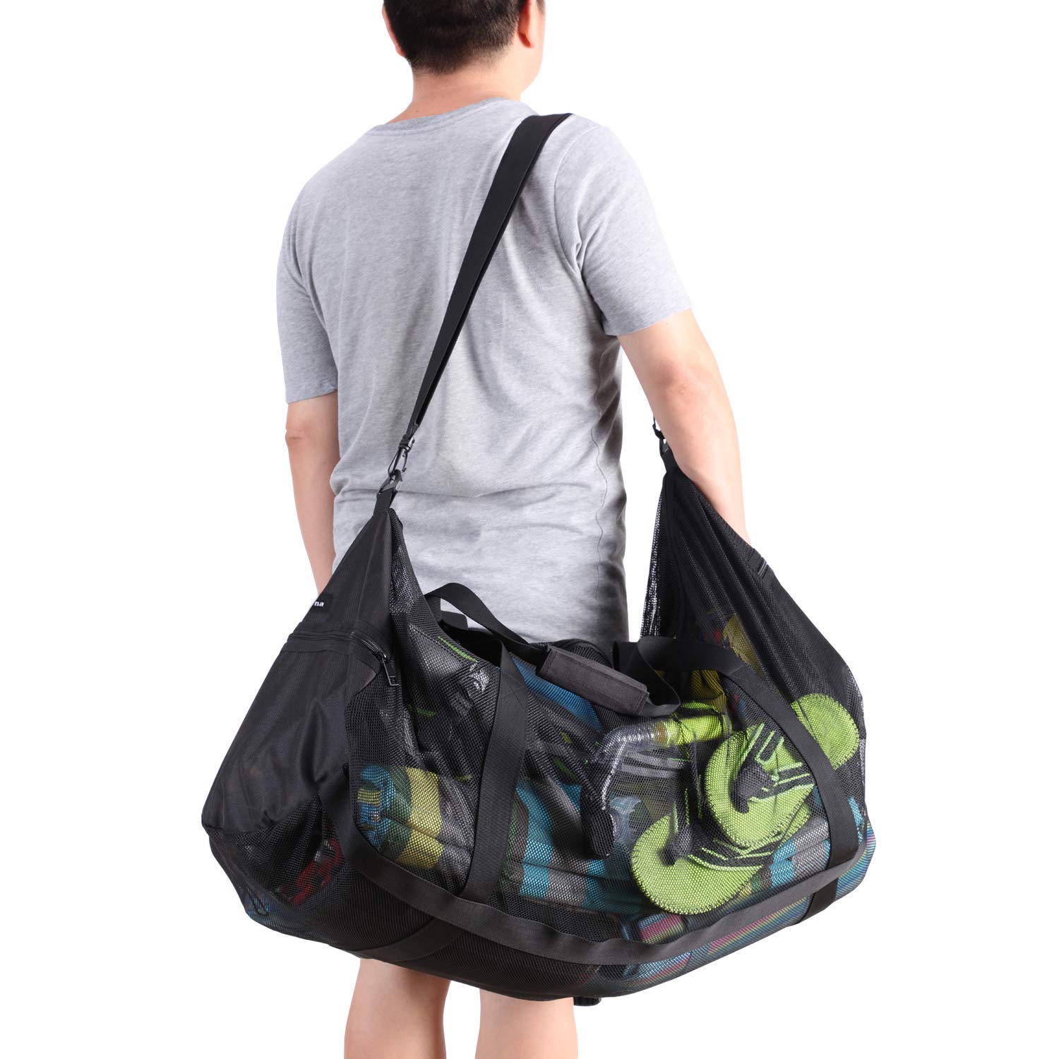 Large Waterproof Beach Bag with Zipper - Lightweight Mesh Toy Storage for Pool, Sand & Swim Gear - Perfect for Beach Trips, Pool Parties & Summer Vacations