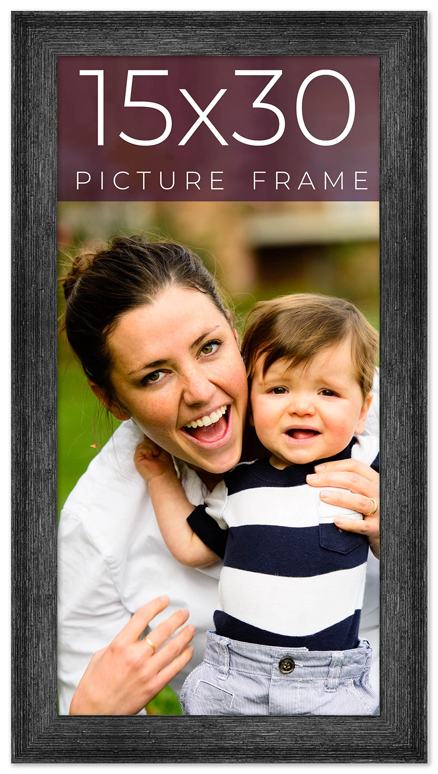 15x30 Inch Black Real Wood Picture Frame - 1.5