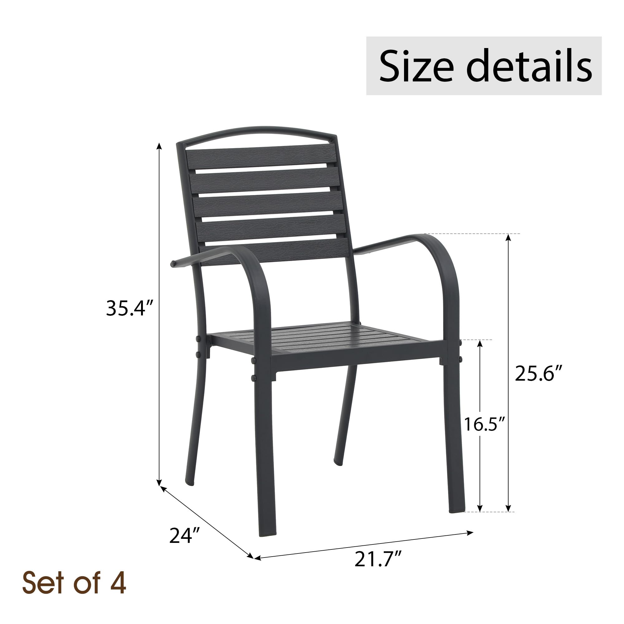 4-Piece Patio Dining Chairs Set - Stackable Outdoor Chairs with Backrest & Armrest - Durable Aluminum Frame Garden Furniture for Backyard, Deck, Lawn - Perfect for Outdoor Dining, BBQs & Poolside Relaxation (Black)