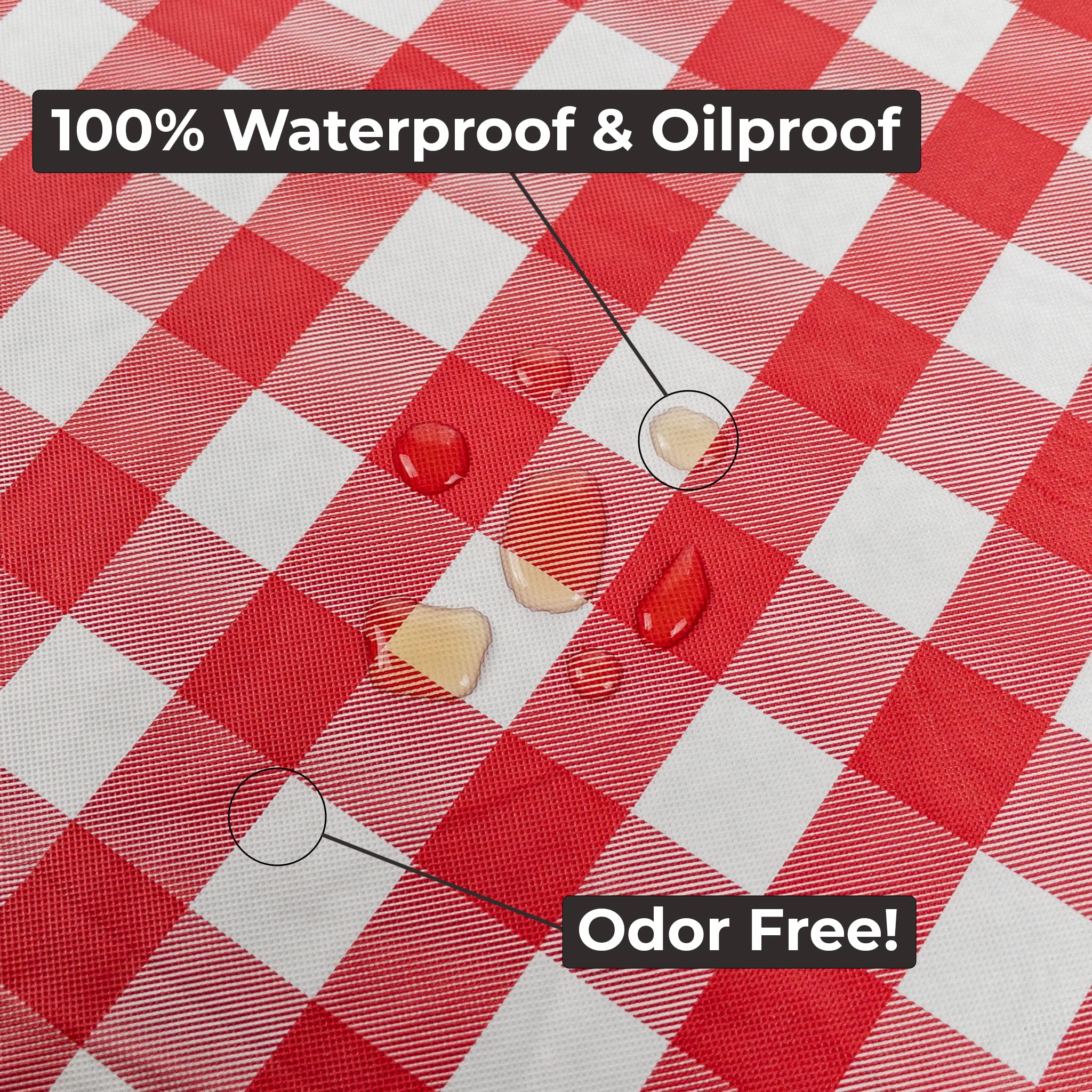 Round Elastic Vinyl Tablecloth with Flannel Backing - Waterproof, Wipeable Fitted Table Cover for Indoor & Outdoor Use (Red Checkered, Fits 46