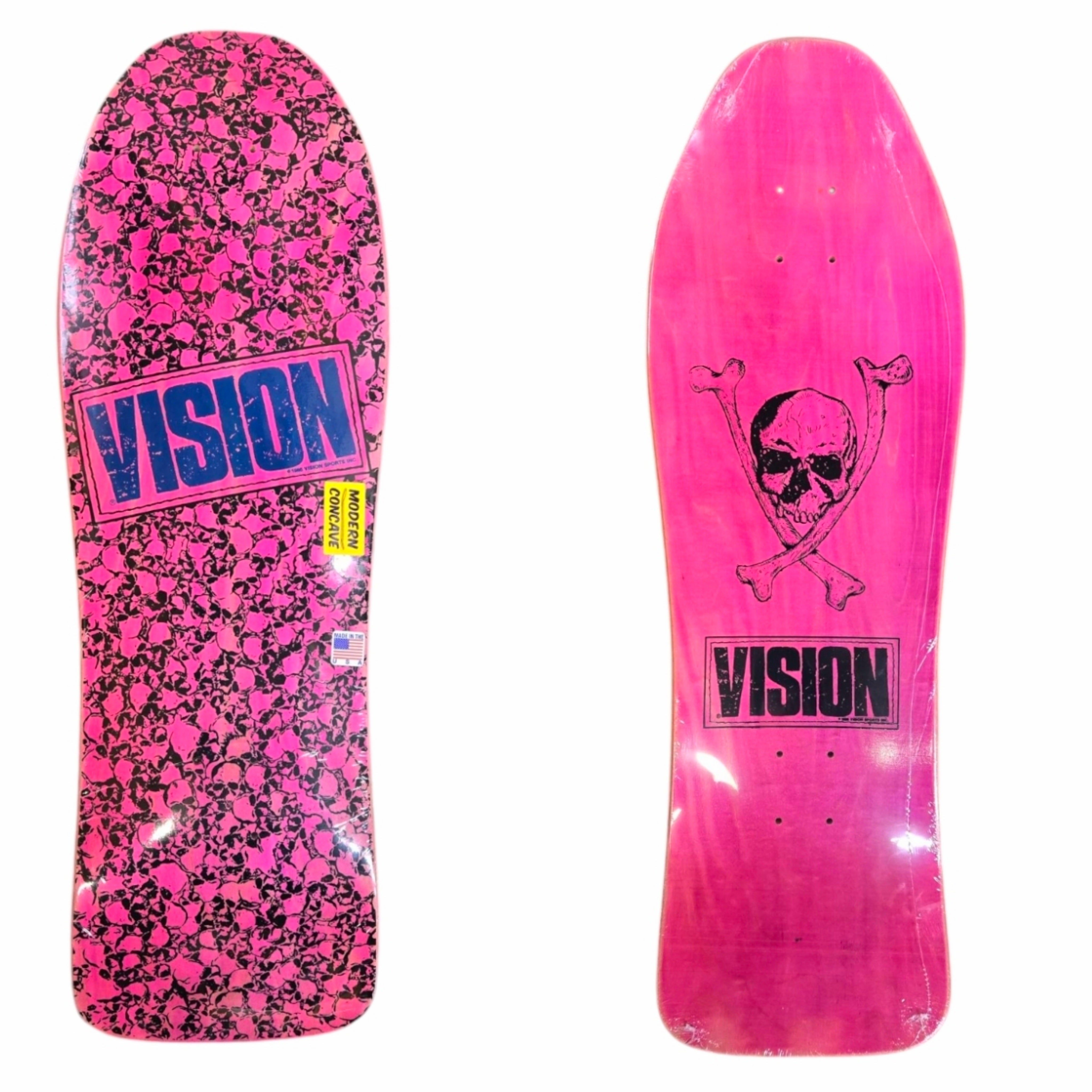 Vision Punk Skulls Reissue Skateboard Deck - Modern Concave Pink Stain - Perfect for Street Skating & Punk Style Collectors