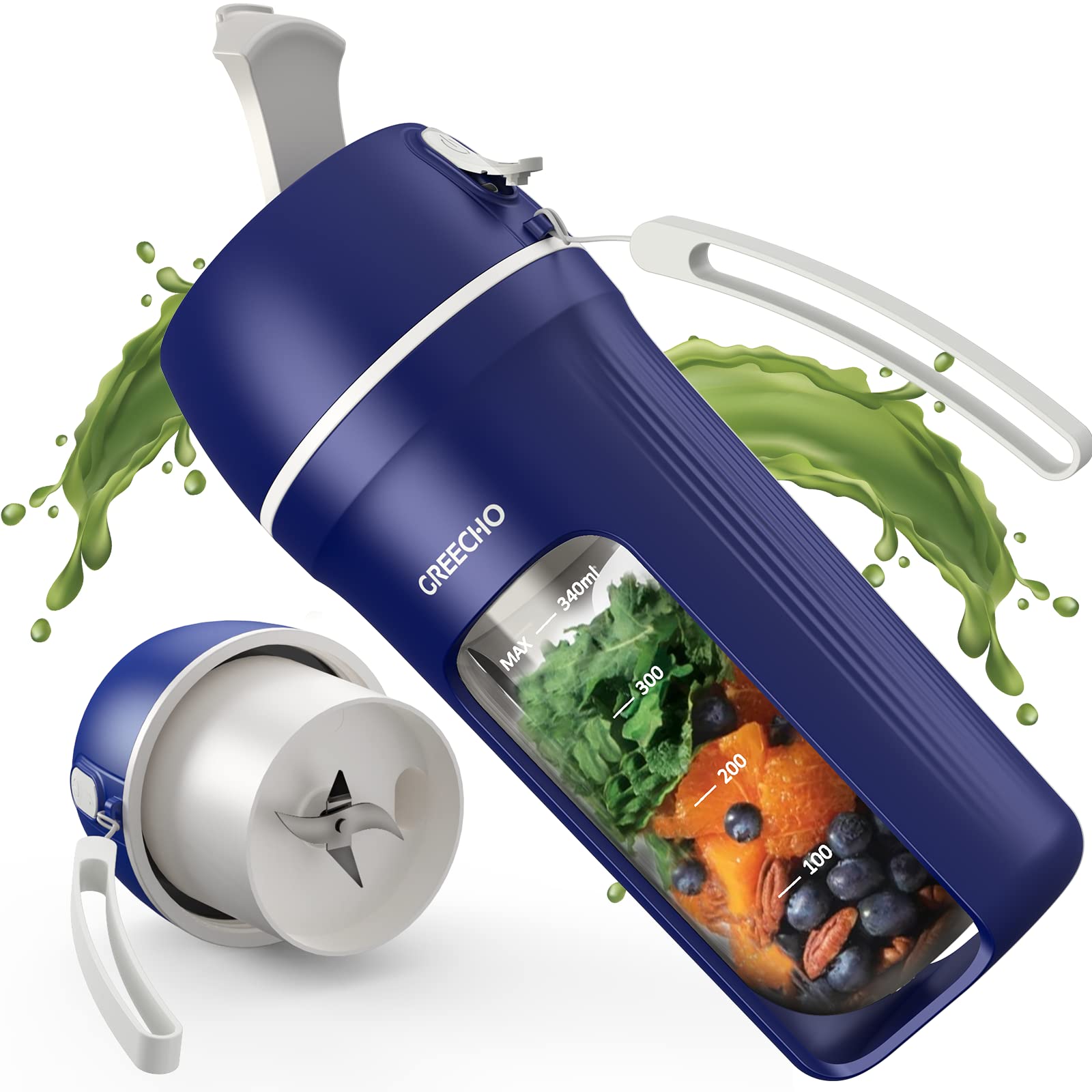GREECHO Portable Blender for Smoothies & Shakes - 12 oz USB Rechargeable Mini Blender, One-Handed Operation, BPA-Free Material, Matte Blue - Perfect for Gym, Office & Travel