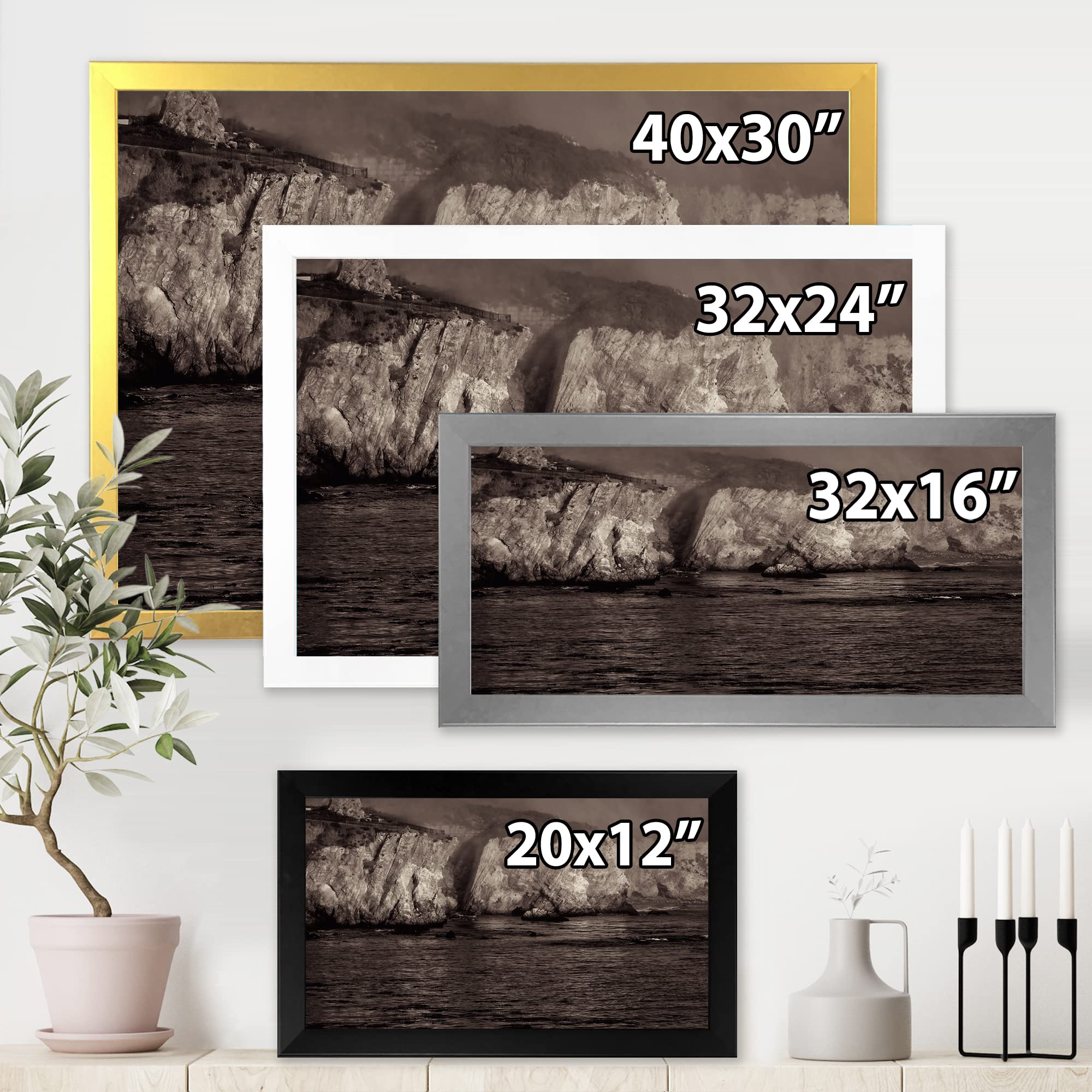 Gold Cliffs In The Fog Modern Framed Wall Art - Premium Canvas Painting for Living Room, Bedroom & Office Decor - Nature Landscape Artwork for Home & Commercial Spaces