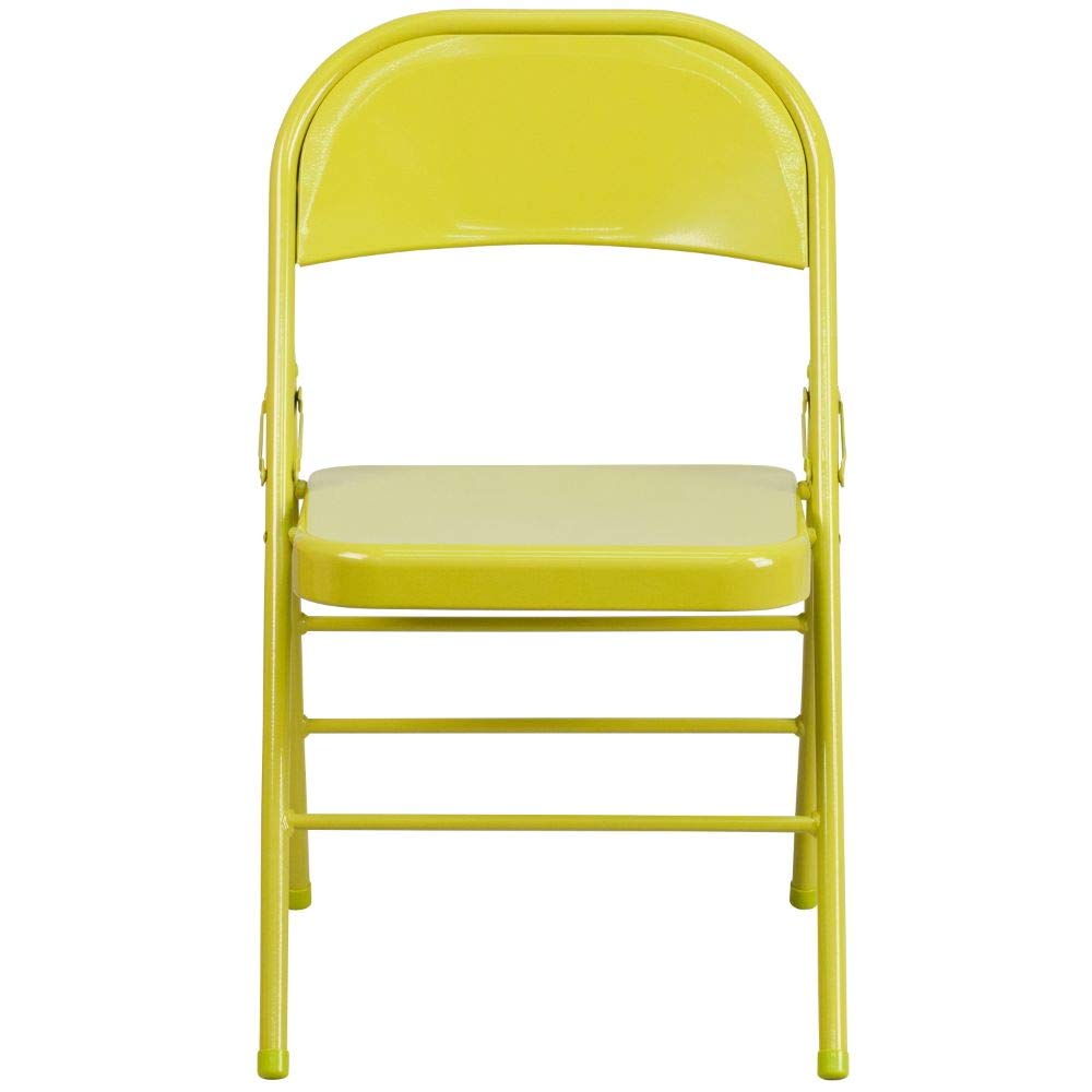 Flash Furniture 2-Pack HERCULES COLORBURST Series Metal Folding Chairs - Twisted Citron, Triple Braced & Double Hinged for Stability - Perfect for Events, Parties, Weddings and Outdoor Gatherings