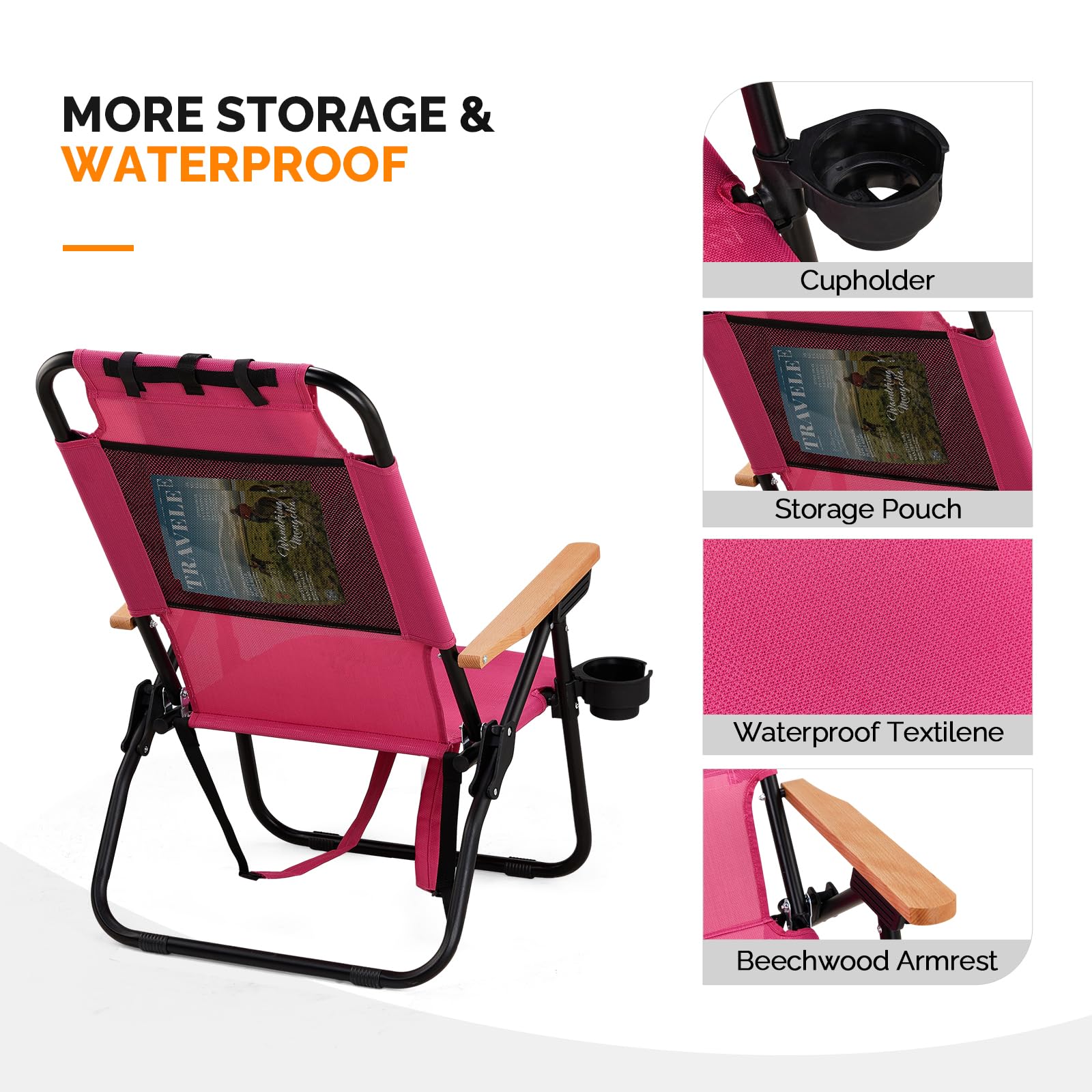 Premium Lightweight Aluminum Backpack Beach Chair with 4-Position Recline, Cup Holders & Textilene Fabric - Portable Folding Camping Chair for Adults, Outdoor, Beach, Picnic, Travel, and Backyard Relaxation