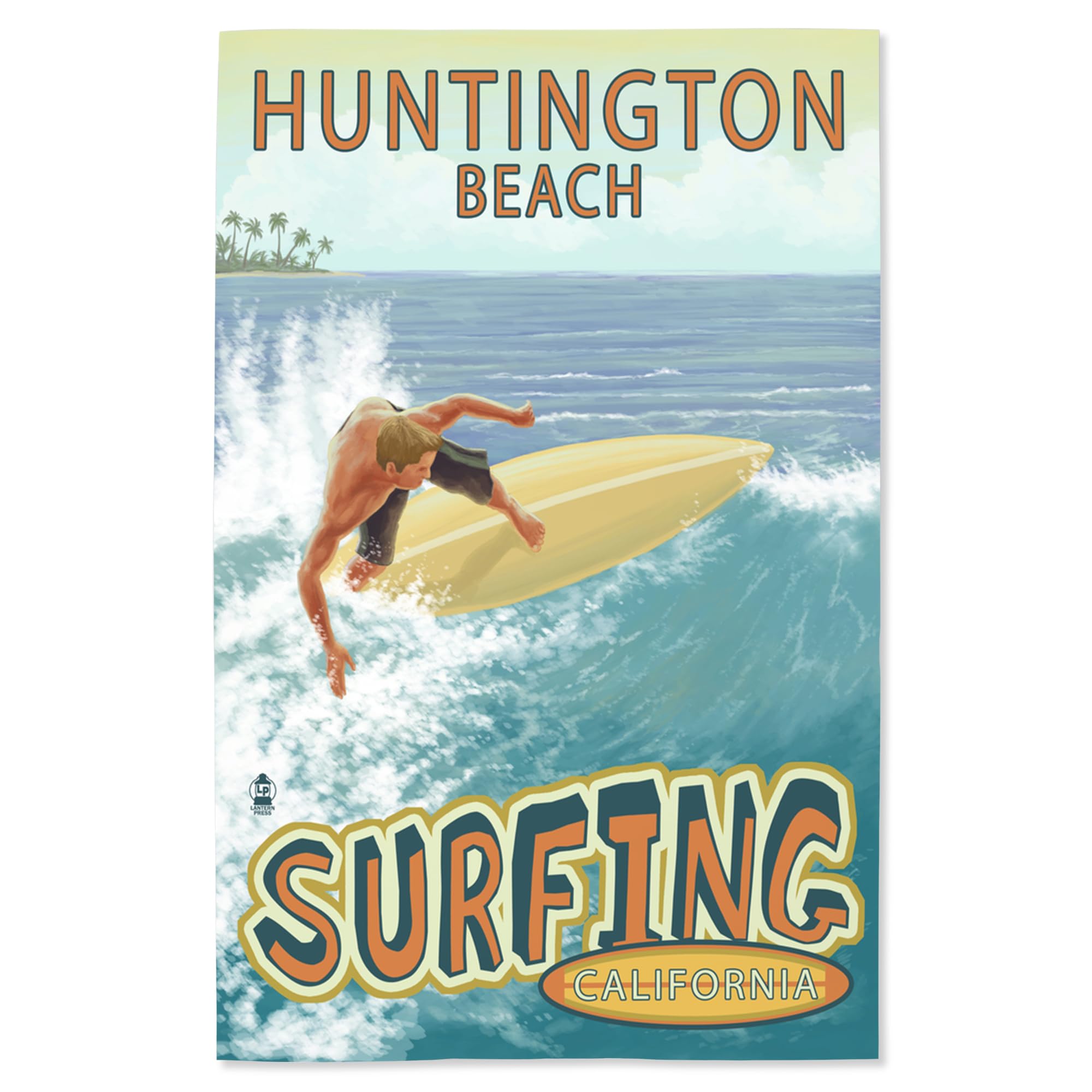 Lantern Press 16x24 Inch Giclee Art Print - Huntington Beach California Surf Scene | Tropical Coastal Wall Decor for Beach House, Living Room & Office