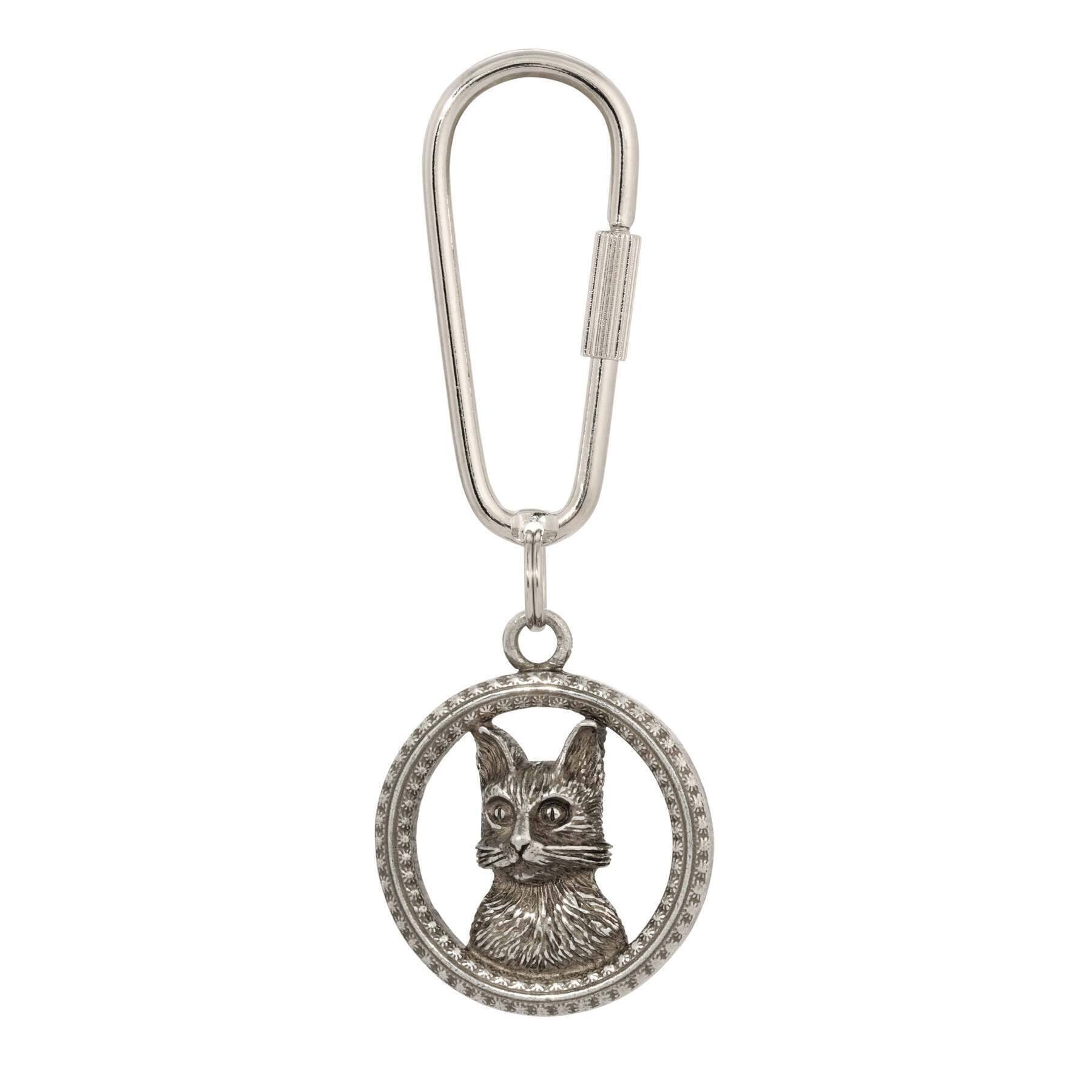 1928 Floral Adorned Round Cat Carabiner Keychain - Vintage Style Jewelry Key Ring for Women, Perfect for Keychains, Backpacks & Purse Accessories