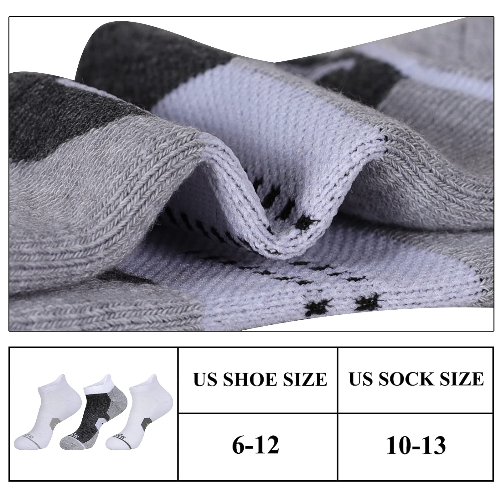 JOYNÉE 6 Pack Men's Running Ankle Socks with Cushion Support - Breathable Low Cut Athletic Sport Socks for Jogging, Gym & Daily Wear