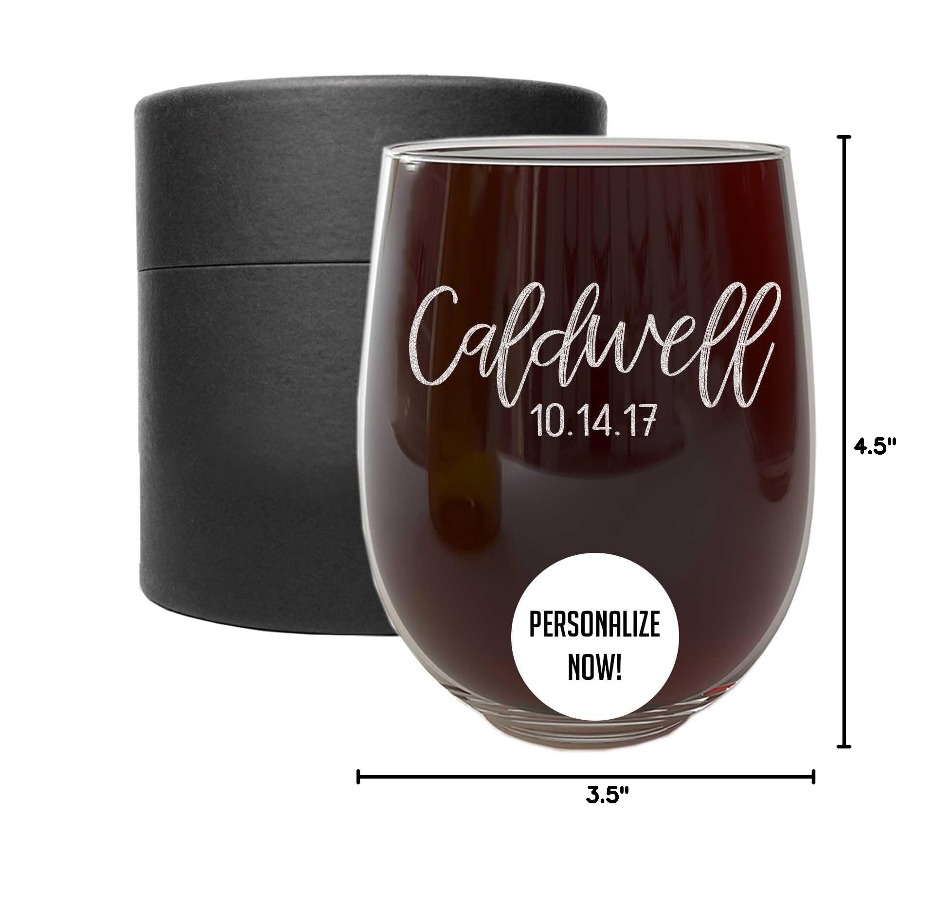 Personalized Mother's Day Wine Glass - 17oz Stemless Custom Engraved Monogram Wine Cup - Unique Gift for Mom, Women, Bridesmaids, Sisters - Perfect for Birthday, Wedding, Anniversary Celebrations & Romantic Dinners