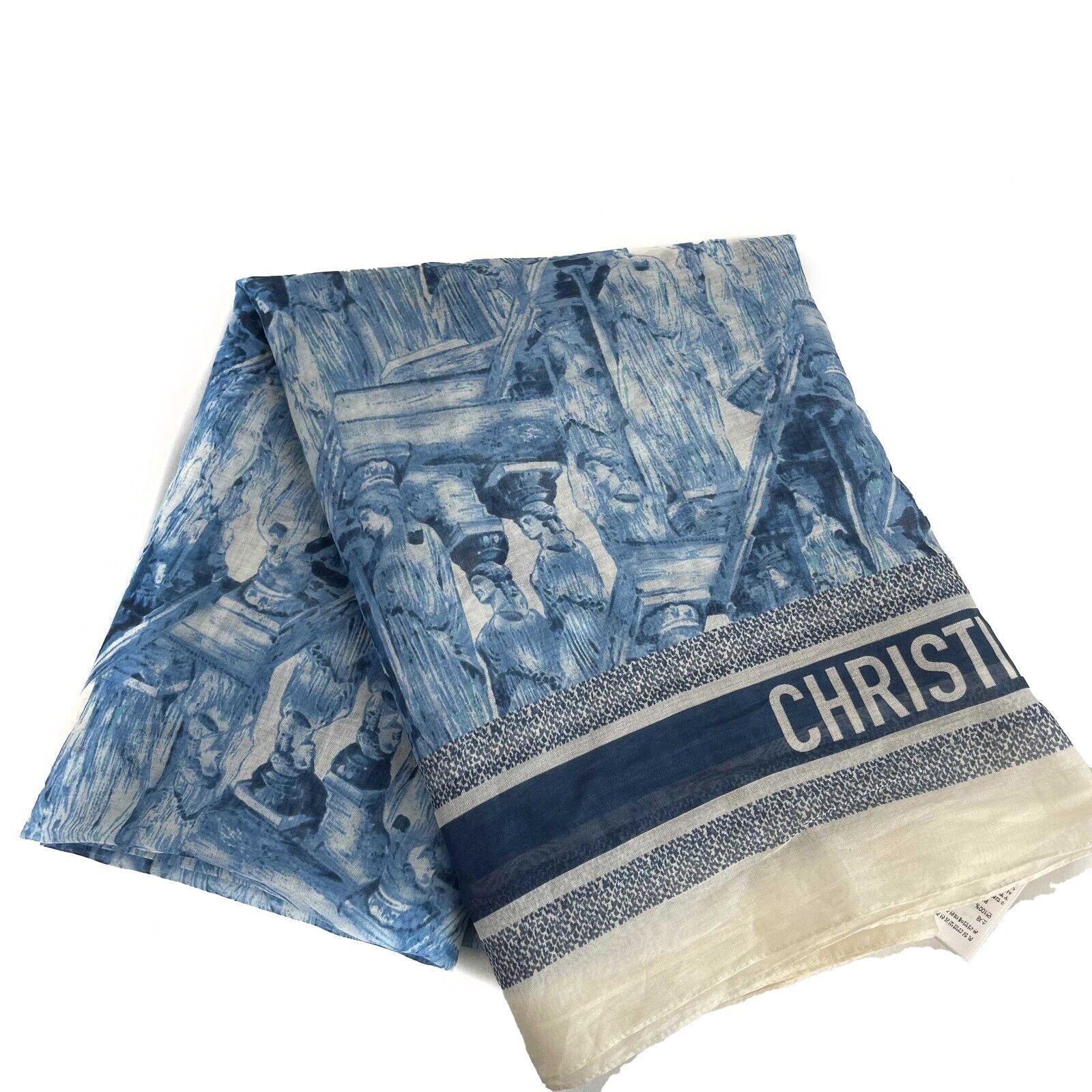 Christian Dior Limited Edition Blue & White Greek Statue Print Cotton Scarf - Cruise 2022 Collection - Perfect for Travel, Gift Giving & Fashion Accessories
